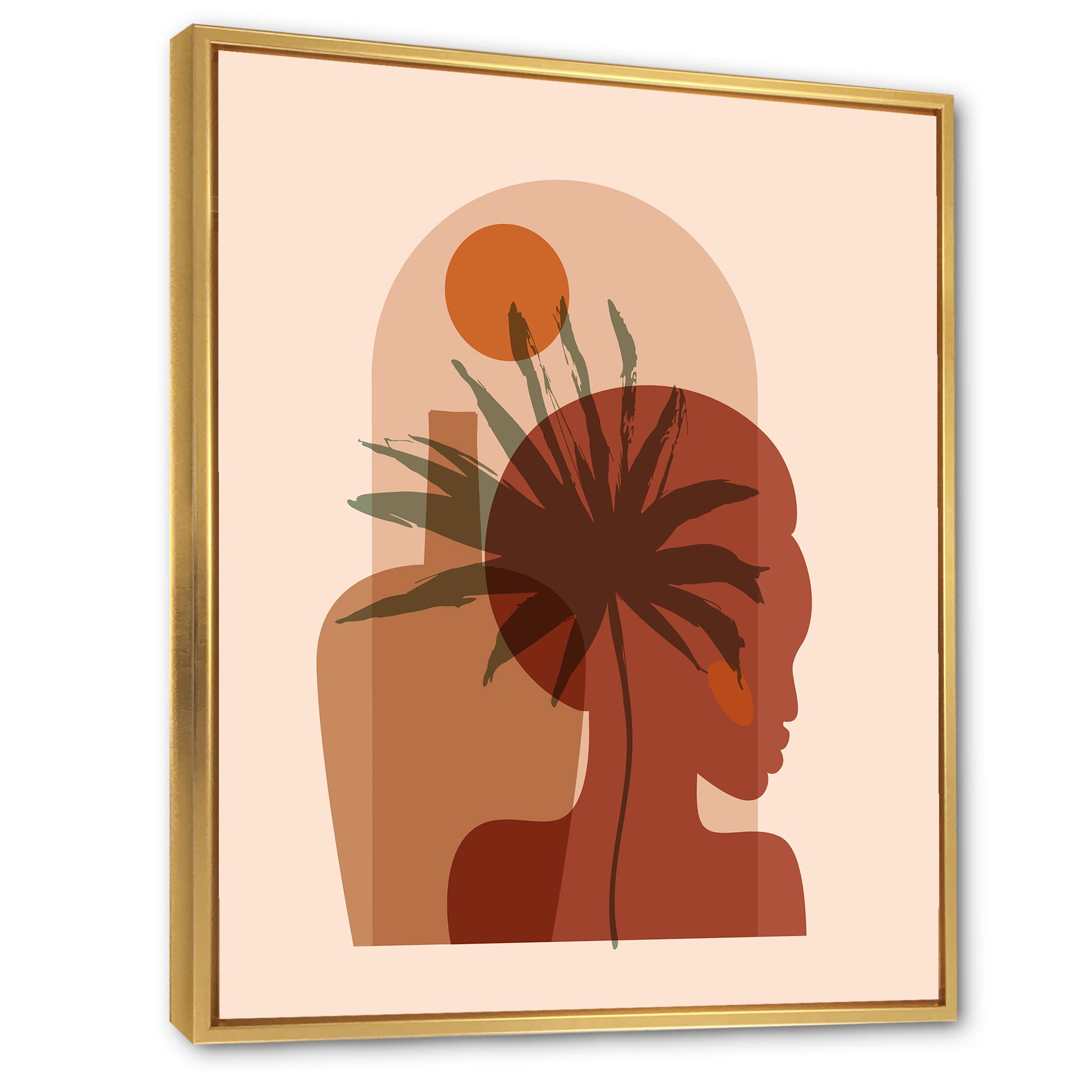 Abstract Tropical Palm Leaf & Pretty Girl Portrait Framed Canvas Wall Art - Modern Home Decor for Living Room, Bedroom & Office