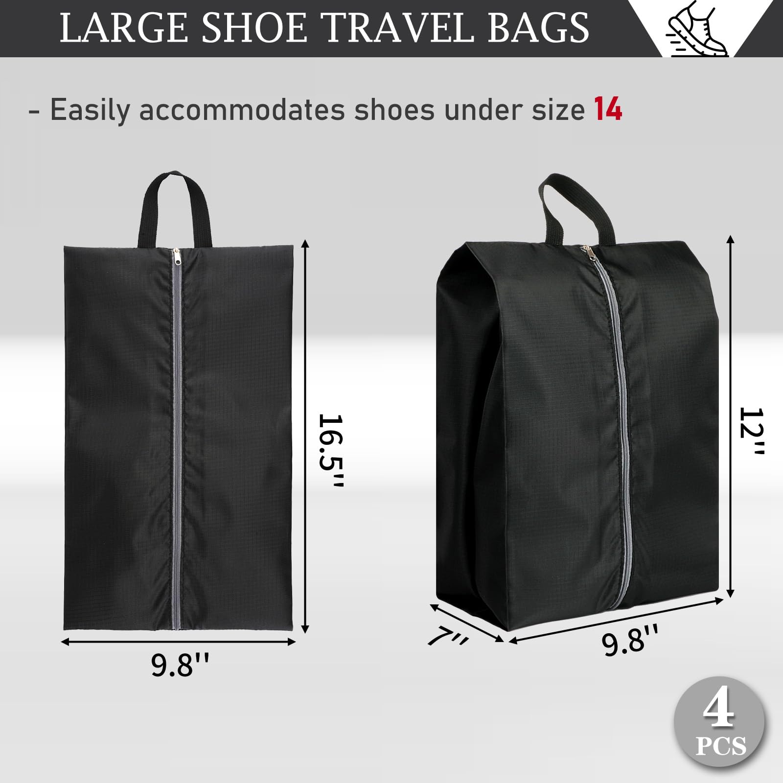 4-Pack Waterproof Travel Shoe Bags with Zipper - Large Portable Shoe Organizers for Men & Women - Perfect for Suitcase Packing, Gym, Vacation & Business Trips