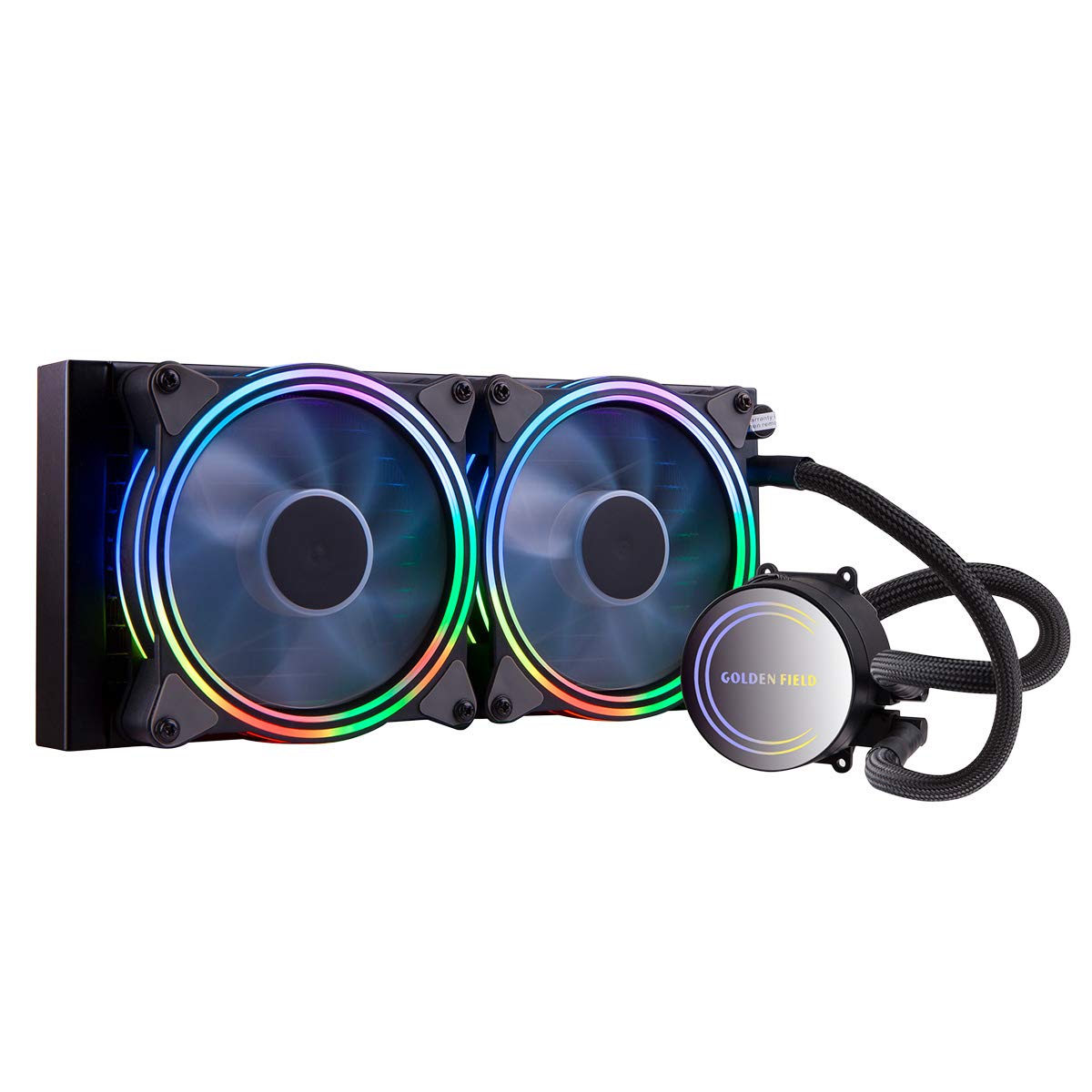 GOLDEN FIELD IC240 RGB Liquid CPU Cooler - 240mm Radiator with Dual 120mm ARGB PWM Fans - High Performance Water Cooling for Intel & AMD Processors - Perfect for Gaming PCs and Overclocking Systems