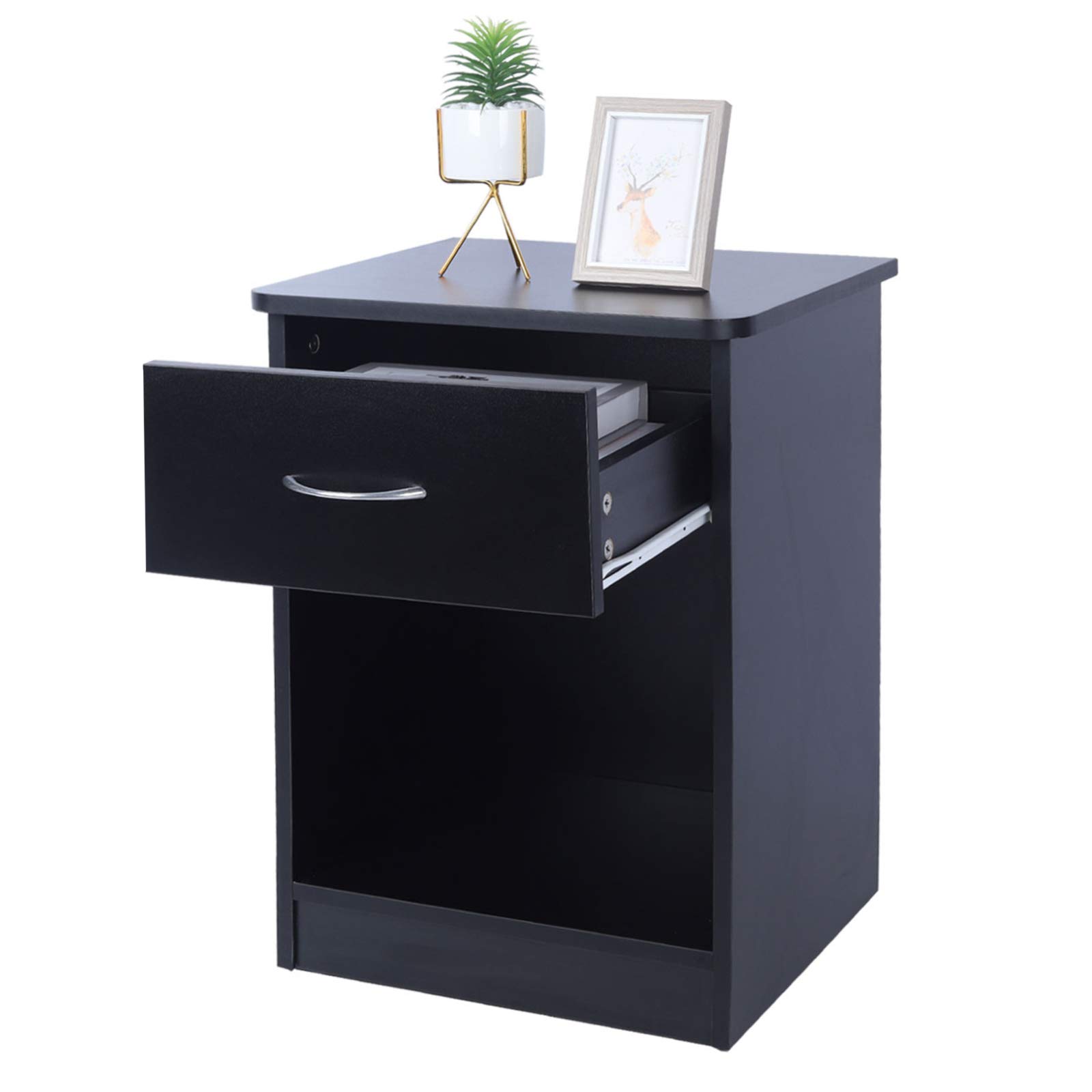 1-Drawer Nightstand with Open Shelf - Black Bedside Table for Bedroom, Dorm, Living Room | Compact Storage End Table with Drawer for Books, Lamps & Bedroom Essentials