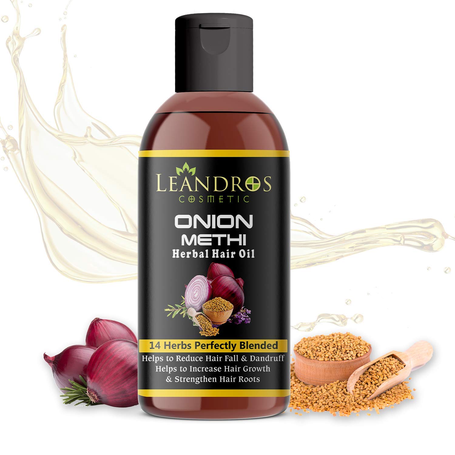 Leandros Red Onion & Fenugreek Hair Oil - 60ml Herbal Treatment for Hair Growth & Dandruff | Perfect for Dry Scalp & Damaged Hair Care