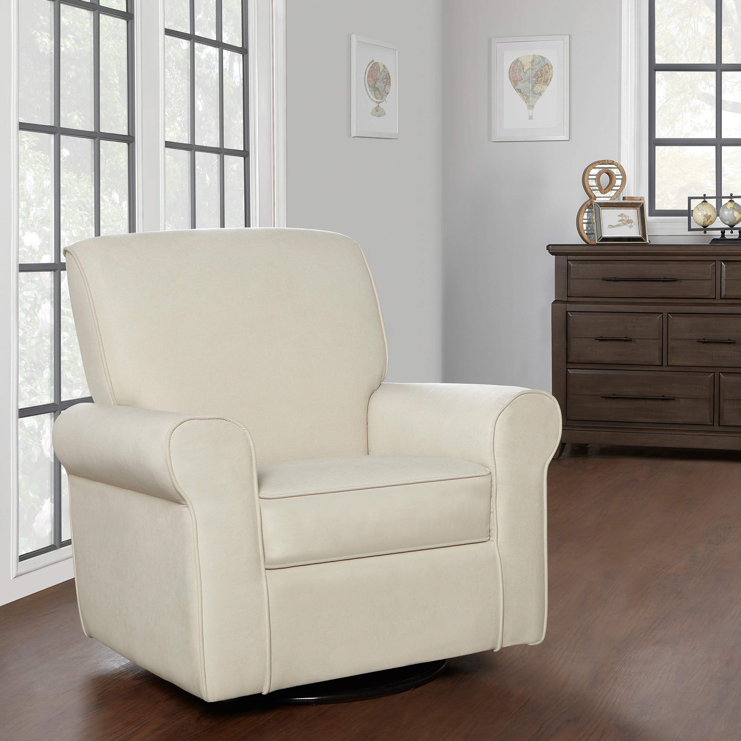 London Upholstered Plush Swivel Glider Chair - Ergonomic Nursery Rocker with Tool-Free Assembly | Greenguard Gold Certified Eco-Friendly | Perfect for Baby Nurseries, Breastfeeding & Relaxation