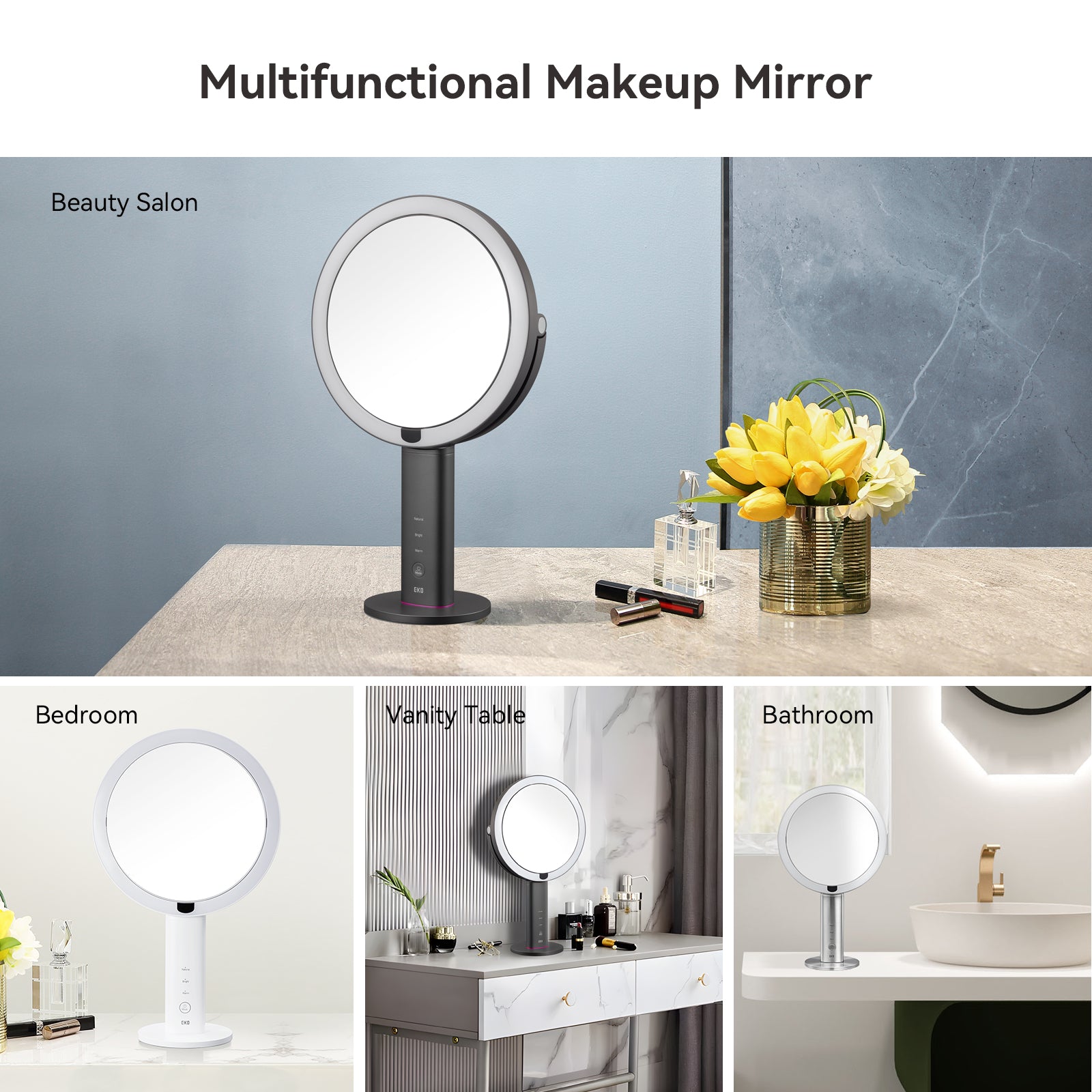 iMira Pro 8 1X/5X Magnification Double-Sided Sensor Mirror - Dark Gray | Professional Makeup & Skincare Tool for Precise Application | Perfect for Home, Salon & Travel Use