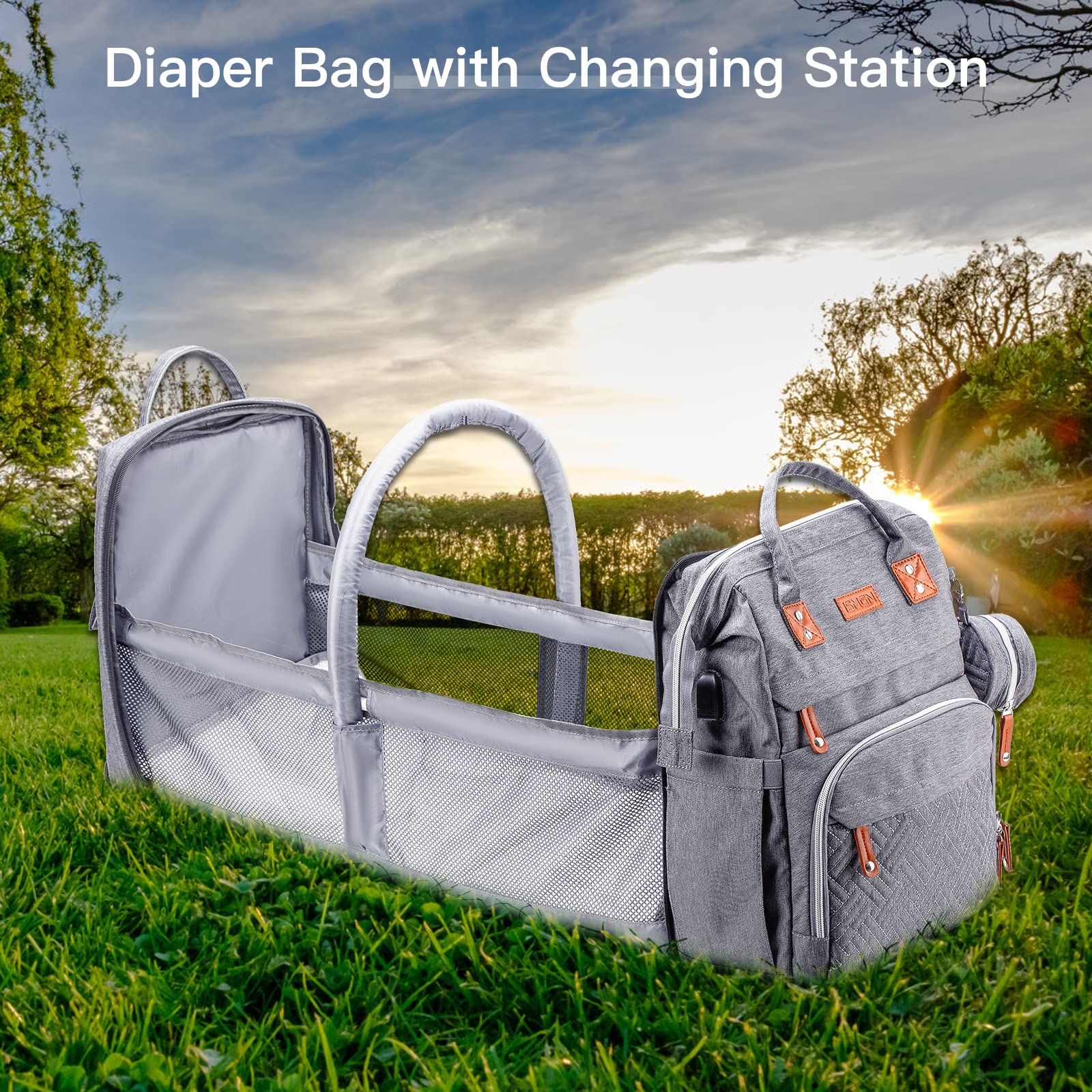 Gray Diaper Backpack with Changing Station - Baby Essentials for Travel & Outings