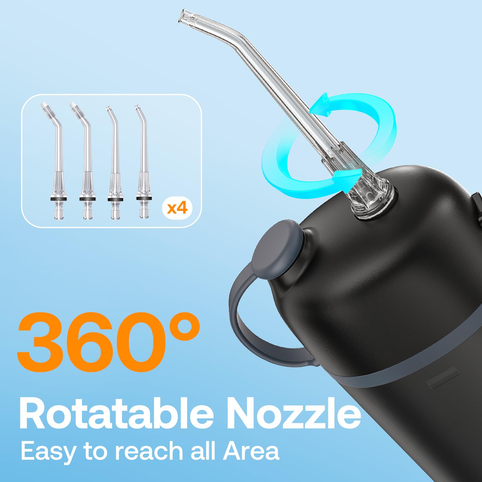 Bitvae P1 Cordless Water Dental Flosser - Portable Oral Irrigator for Travel with Telescopic Water Tank, IPX7 Waterproof Teeth Cleaner for Braces & Sensitive Teeth Care (Black) | Perfect for Home, Office & On-The-Go Oral Hygiene