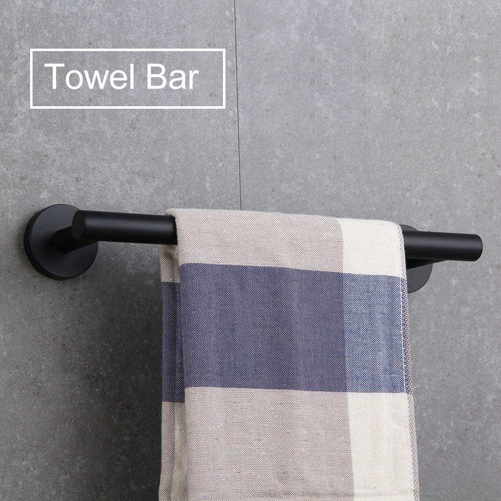 BEIGEEWY Modern Matte Black Stainless Steel Bathroom Hardware Set - 3-Piece Wall Mounted Towel Bar, Toilet Paper Holder & Robe Hook for Contemporary Bathrooms, Powder Rooms & Spa-Style Retreats