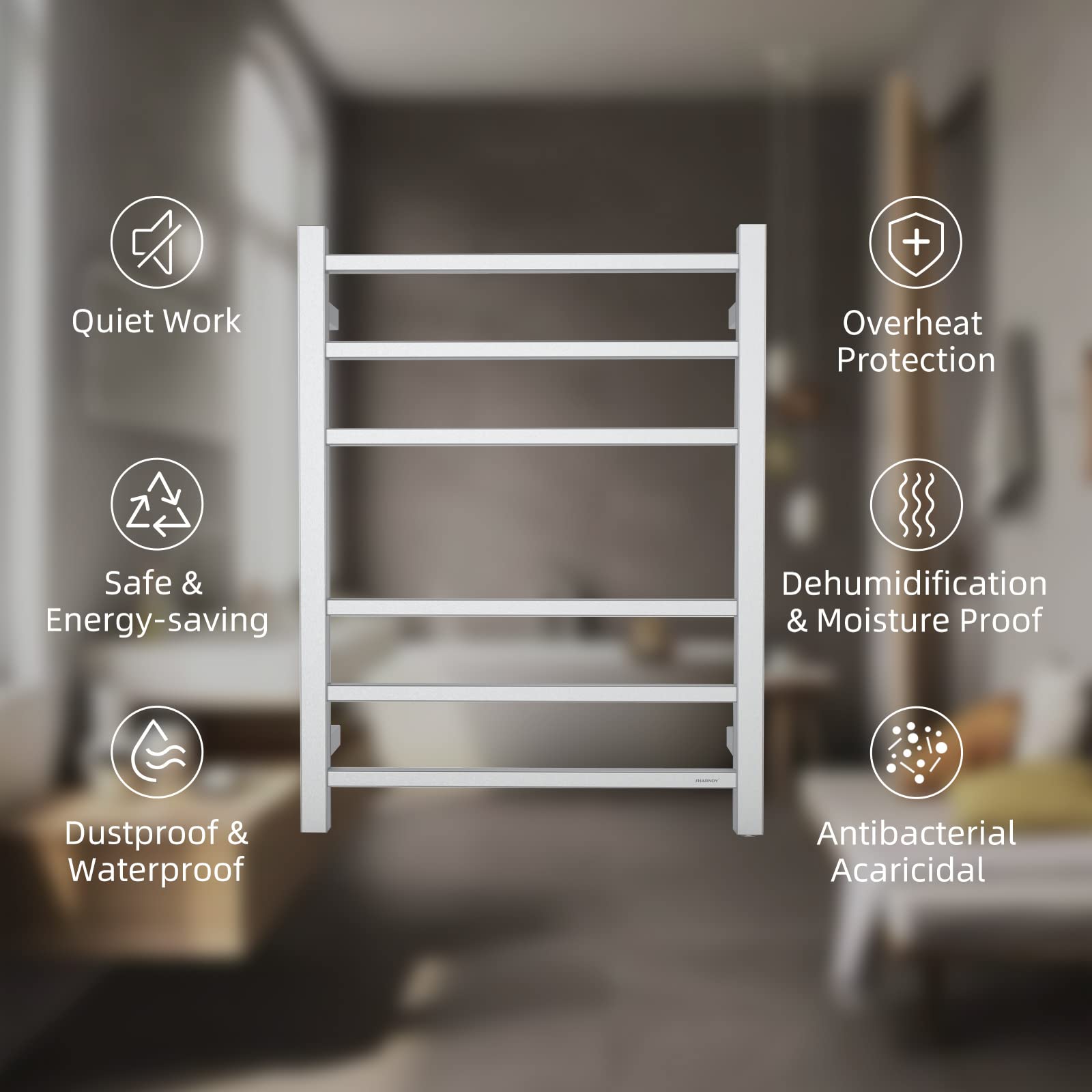 Premium Brushed Nickel Electric Towel Warmer - Wall Mounted Bathroom Heated Towel Rack, 6-Bar Stainless Steel Design (68W, 26.77x20.47x4.13 in) - Perfect for Spa-Like Bathroom Luxury & Quick Drying of Towels, Robes & Delicates
