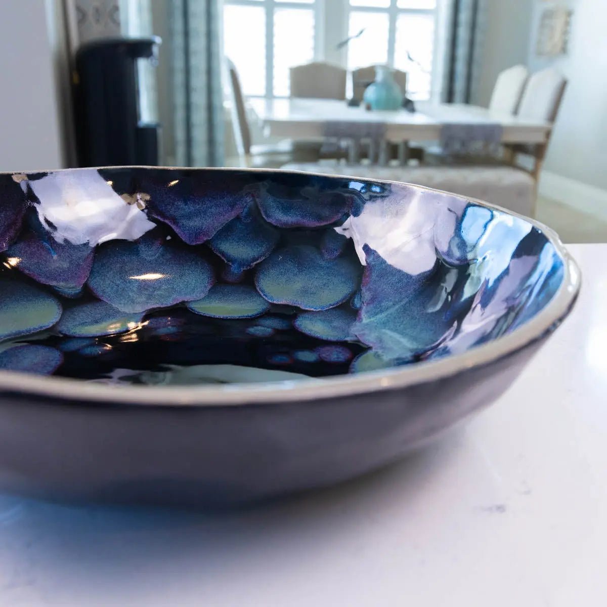 XXL Gray Stoneware Serving Bowl - Decorative Black & Neon Alchemy Collection (Imperfections) - Perfect for Farmhouse Dining, Rustic Centerpieces & Boho Home Decor