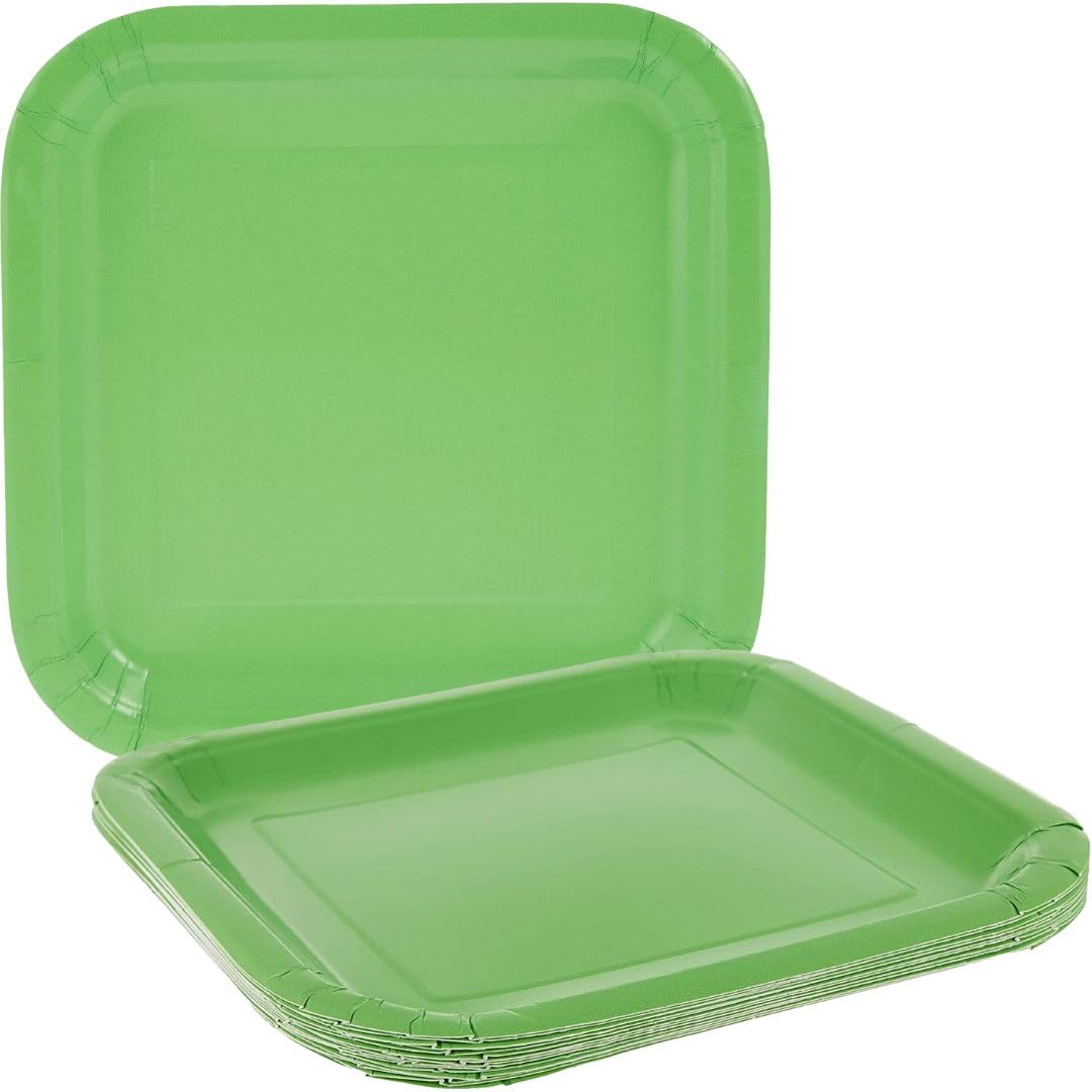 Eco-Friendly Lime Green Square Dinner Plates - 9 Inch (14 Pack) - Durable Disposable Plates for Birthday Parties, Weddings, Baby Showers & Outdoor Events - Perfect for Picnics, BBQs & Catering