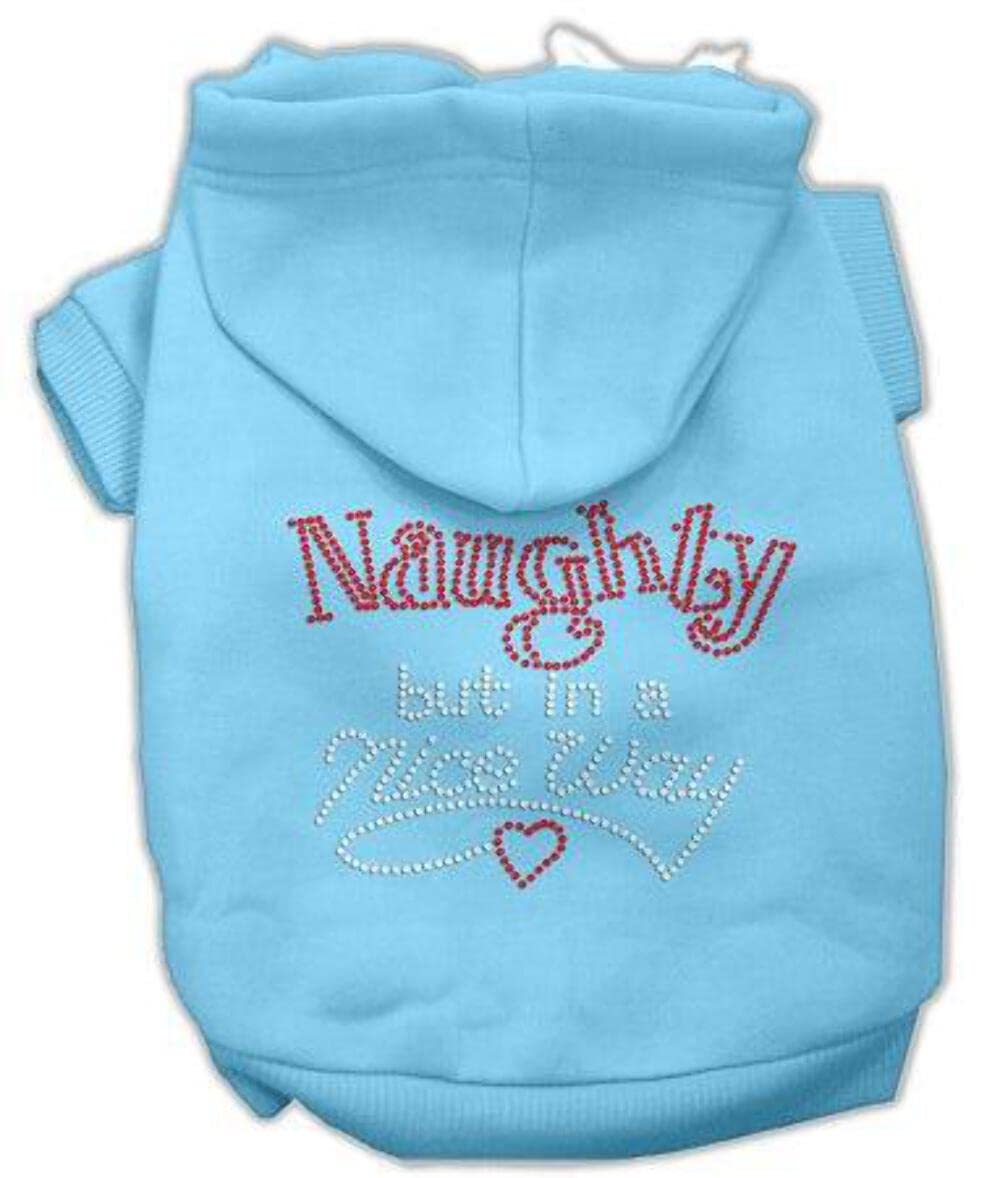Christmas Rhinestone Pet Hoodie for Dogs & Cats - 'Naughty But Nice' Baby Blue MD (6-10 lbs) | Festive Holiday Outfit for Christmas Photos & Parties