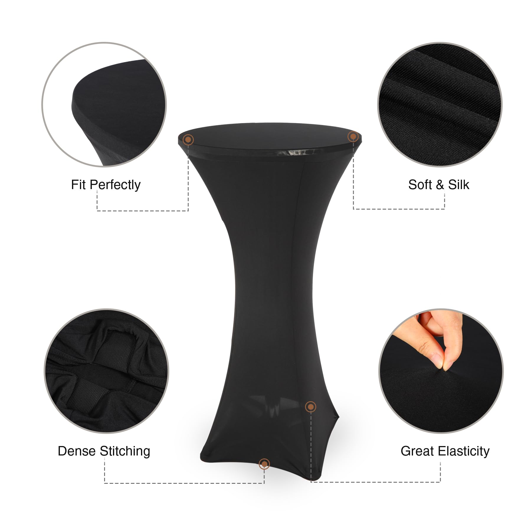 REDCAMP 24-Inch Folding Round Cocktail Table with Black Cover - Adjustable Height 30