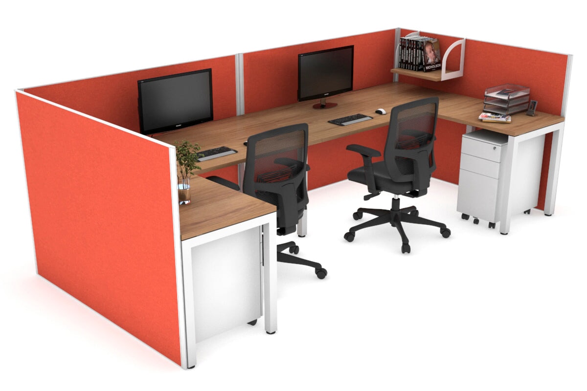 Quadro 2-Person Corner Workstation with Square Legs - U-Shaped White Frame Office Desk (1600L x 1800W) | Cable Management Scallop | Perfect for Home Office & Small Business Workspaces