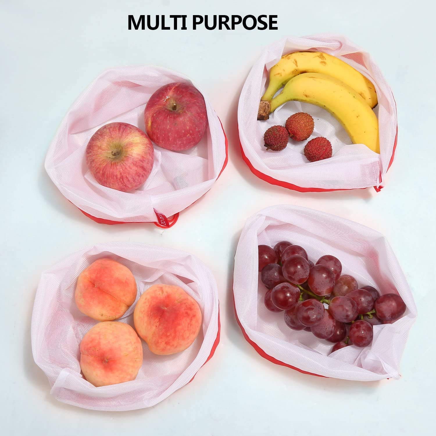 15-Pack Reusable Mesh Produce Bags - Washable See-Through Grocery Bags for Shopping, Fruits, Vegetables & Toy Storage (12