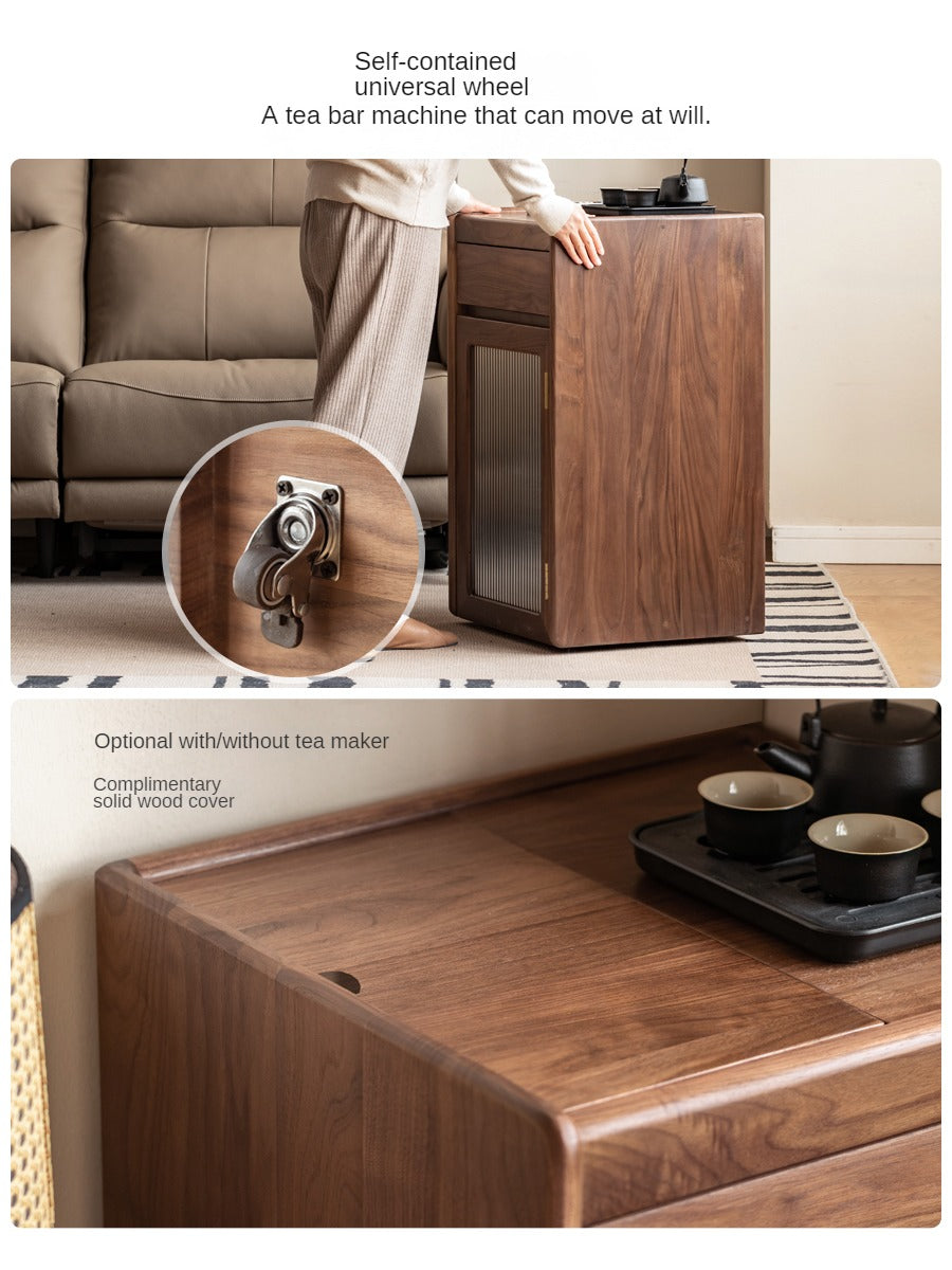 Solid Oak & Black Walnut Tea Cabinet with Kettle Holder - Rustic Wood Side Table for Living Room, Kitchen, or Office Storage