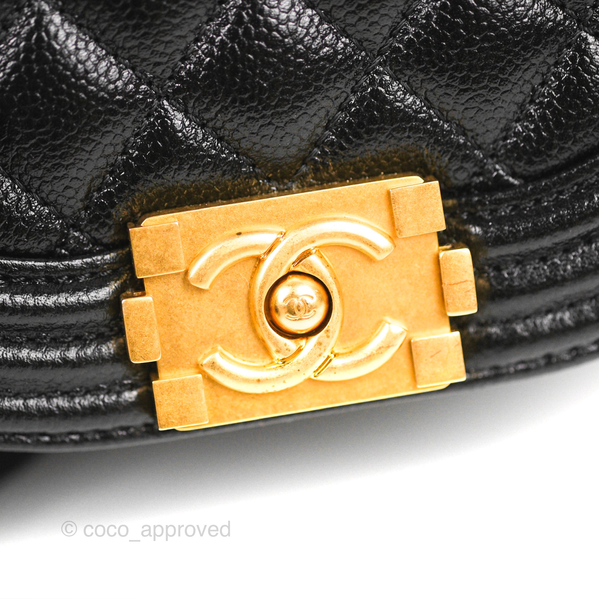 Chanel Boy Messenger Bag Black Caviar Leather with Aged Gold Hardware - Luxury Crossbody Bag for Women, Perfect for Work, Travel & Evening Events