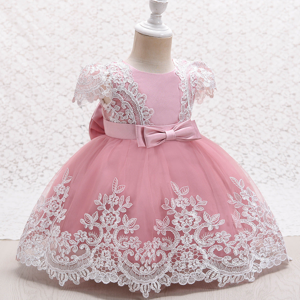 Princess Satin Lace Flower Girl Dress | Sleeveless Cap | Elegant Flower Girl Attire for Weddings & Special Occasions | Perfect for Church Ceremonies, Birthday Parties & Photo Shoots