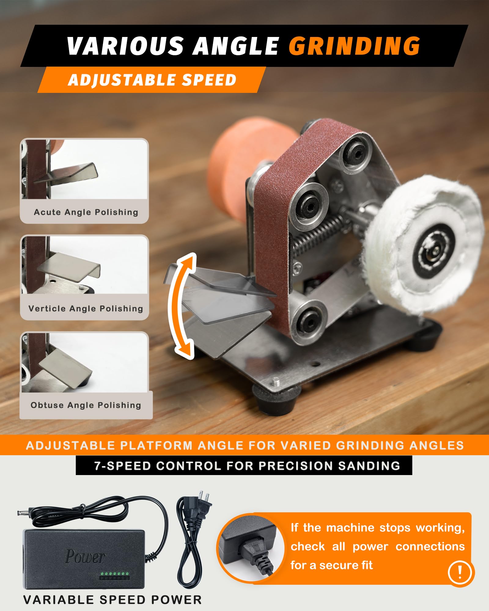 Mini Belt Sander - 7-Speed Adjustable Electric Knife Sharpener & Grinder for Woodworking, Metal DIY Projects | Portable Power Tool for Knife Making, Metal Polishing & Wood Sanding | Perfect for Home Workshops & Professional Use