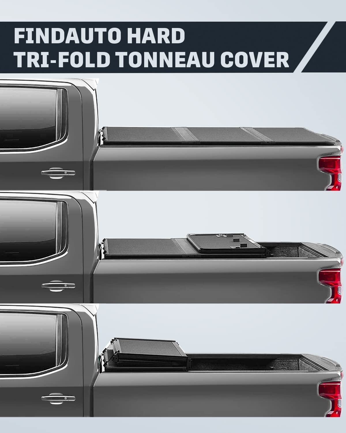 FINDAUTO Hard Tri-Fold Truck Bed Tonneau Cover for 2019 Ford Ranger Styleside 5FT Bed - Waterproof & Durable Truck Accessory for Cargo Protection & Improved Fuel Efficiency