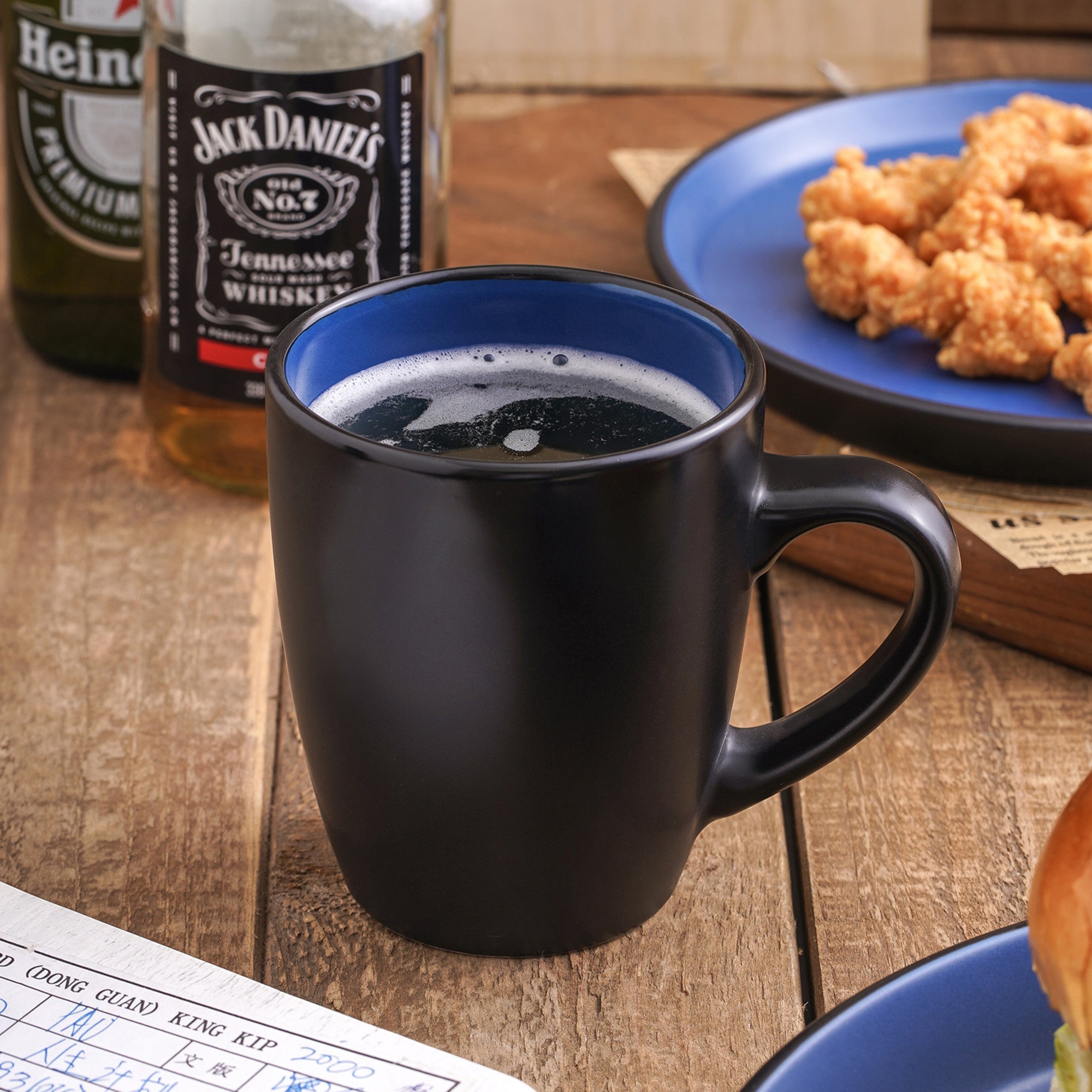 Premium Albie Stoneware Mug - Blue & Black Ceramic Coffee Cup for Home, Office & Outdoor Use