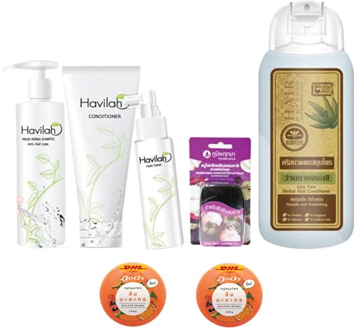 Khaokho Talaypu Extra Set Havilah Herbal Shampoo & Conditioner with Serum - 200ml Aloe Vera Hair Loss Prevention & Nourishing Treatment by DHL (Free Beauty Gift Included) | For Dry, Damaged Hair & Scalp Care at Home