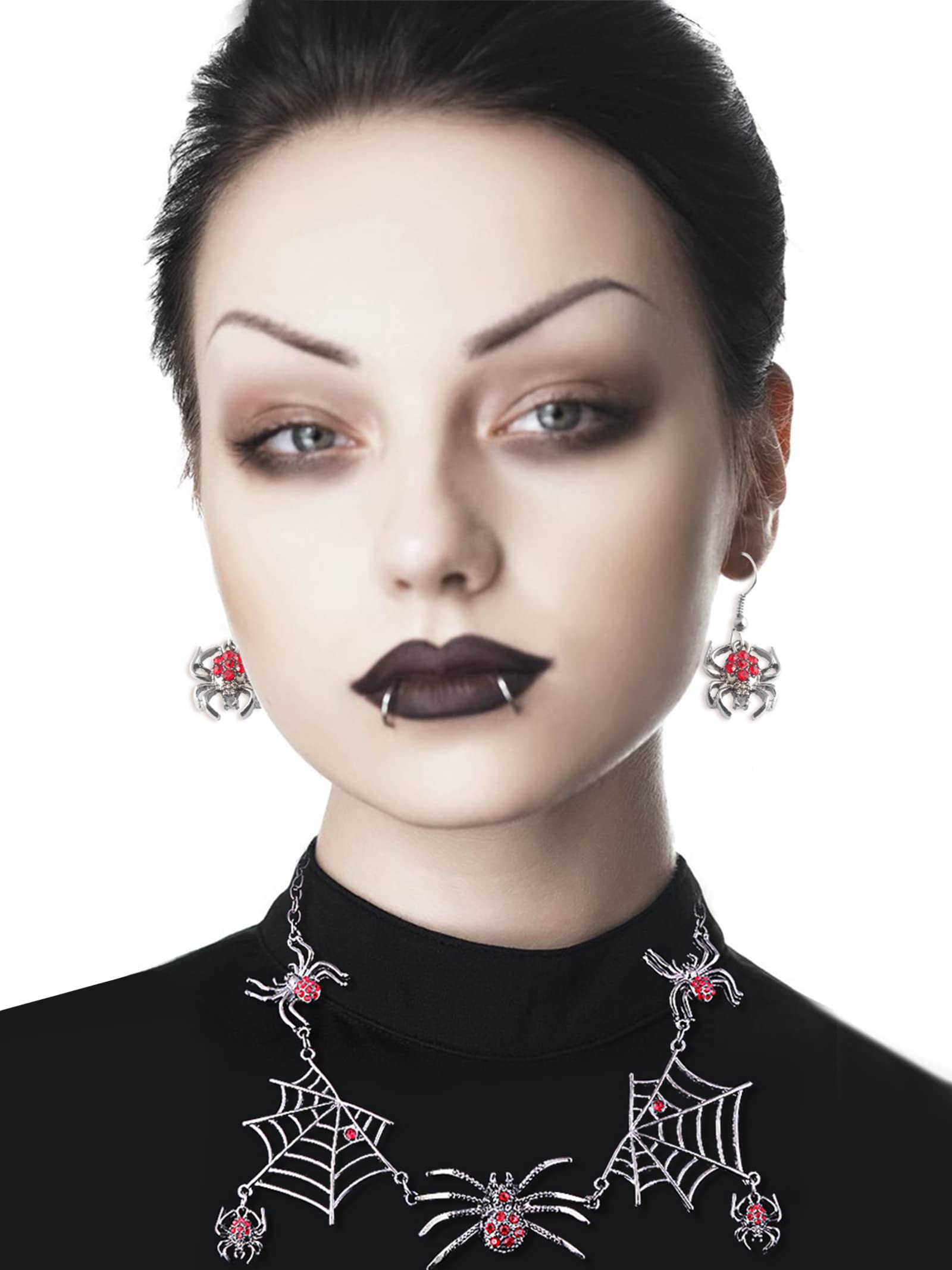 Gothic Green Crystal Spider Jewelry Set - Halloween Spider Earrings, Necklace & Ring - Elegant Gothic Jewelry for Halloween Costume Accessories & Dark Fashion Lovers