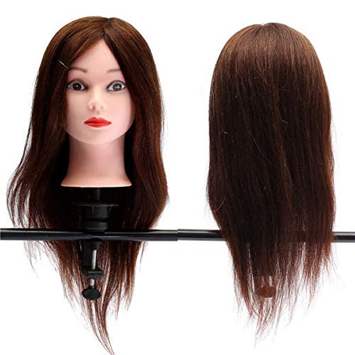 20 Inch Professional Real Hair Mannequin Head for Styling & Training - Adjustable Clamp for Salon, Cosmetology School & Home Practice - Perfect for Cutting, Coloring & Braiding