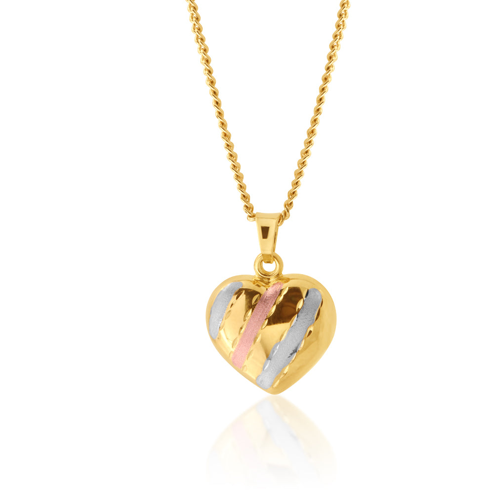 9ct Yellow Gold and White Stripe Heart Pendant Necklace - Elegant Jewelry Gift for Women - Perfect for Valentine's Day, Anniversary & Special Occasions