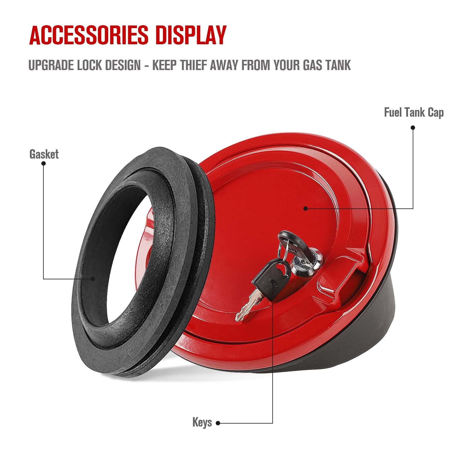 JeCar Locking Fuel Filler Cover - Aluminum Alloy Gas Tank Door Security Accessory for 2018-2023 Jeep Wrangler JL & Unlimited (Red) | Anti-Theft Protection & Off-Road Adventure Upgrade