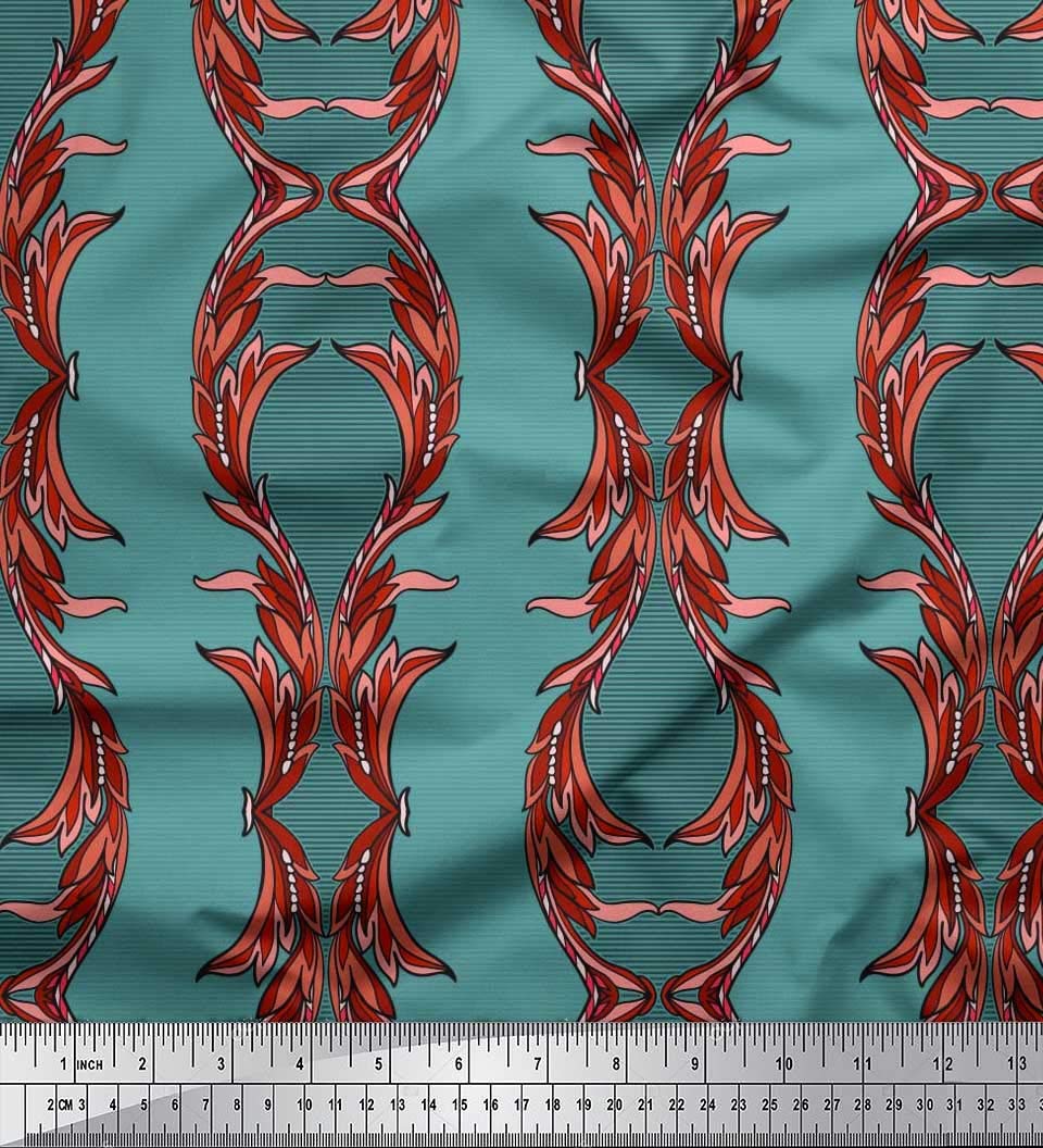 Soimoi Moss Georgette Brown Fabric by The Yard - 42 Inch Wide Stripe & Ogee Damask Printed Fabric - Modern Stylish Patterns for Dresses, Curtains, DIY Crafts & Home Decor