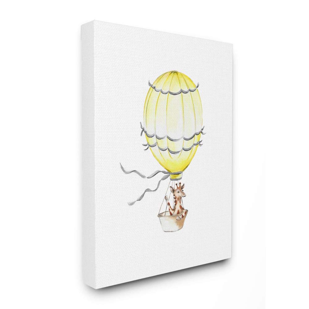 Cute Cartoon Giraffe in Hot Air Balloon Zoo Animal Painting - 36x48 Inch Multi-Color Canvas Wall Art for Kids Room, Nursery & Playroom Decor