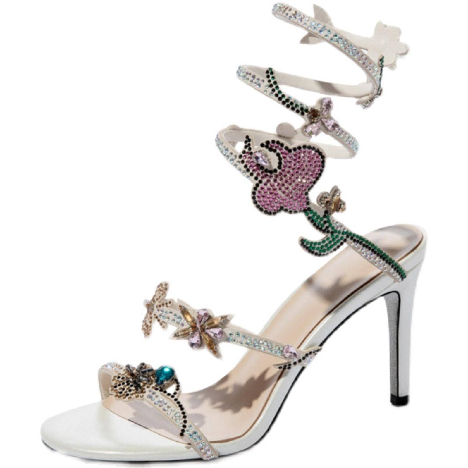 TIFGHK Women's Rhinestone Bow High Heel Sandals - Elegant Roman Crystal Snake Design for Parties, Weddings & Summer Fashion