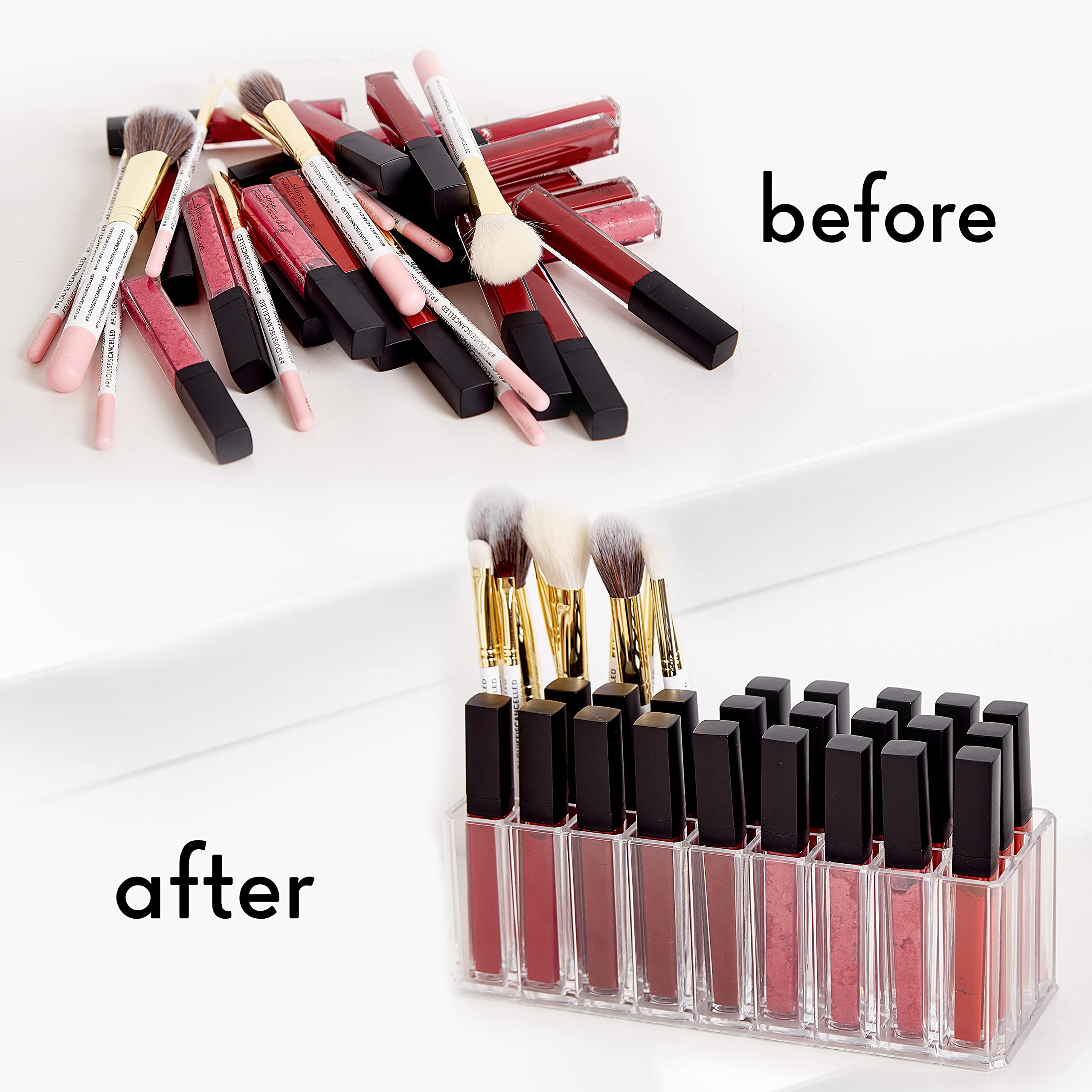 FAJ Acrylic Makeup Organizer - 27-Slot Eyeshadow Palette & Lipgloss Holder for Vanity, Drawer Storage, and Countertop Display | Perfect for Cosmetic Collection Organization and Beauty Salon Use
