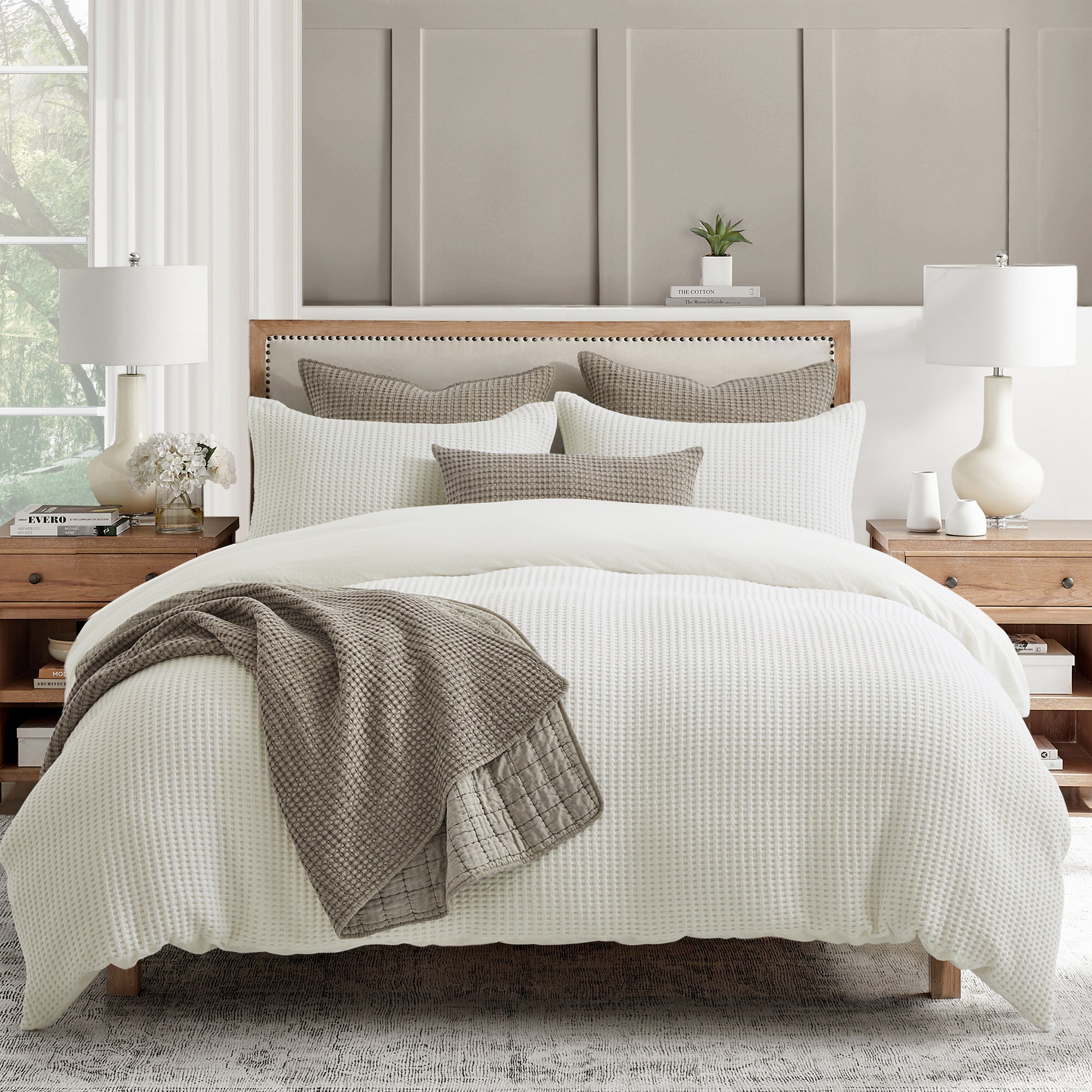 Mills Waffle Duvet Cover Set - Soft Textured Bedding for Cozy Comfort - Perfect for Master Bedroom, Guest Room & Dorm Decor