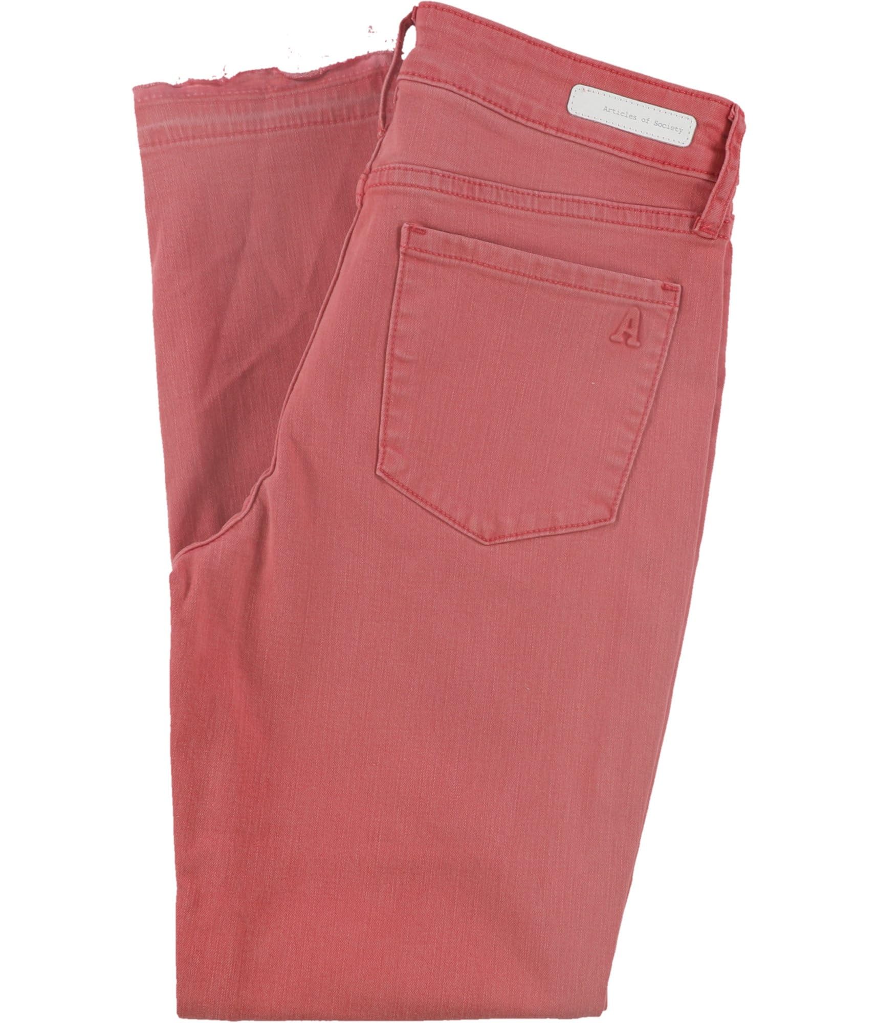 Articles of Society Women's Super-Soft Released-Hem Cropped Jeans - High Waist Distressed Denim Pants (Red, Size 25) for Casual Outfits & Street Style Fashion