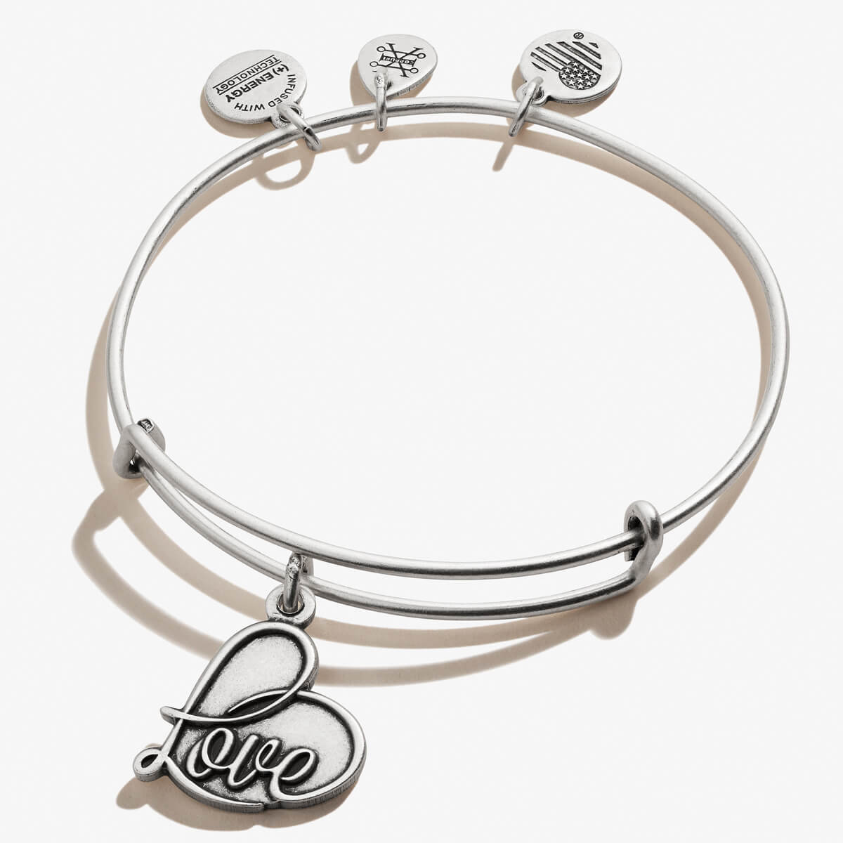 Love Charm Bangle Bracelet - Sterling Silver Adjustable Romantic Jewelry Gift for Women - Perfect for Valentine's Day, Anniversary & Special Occasions