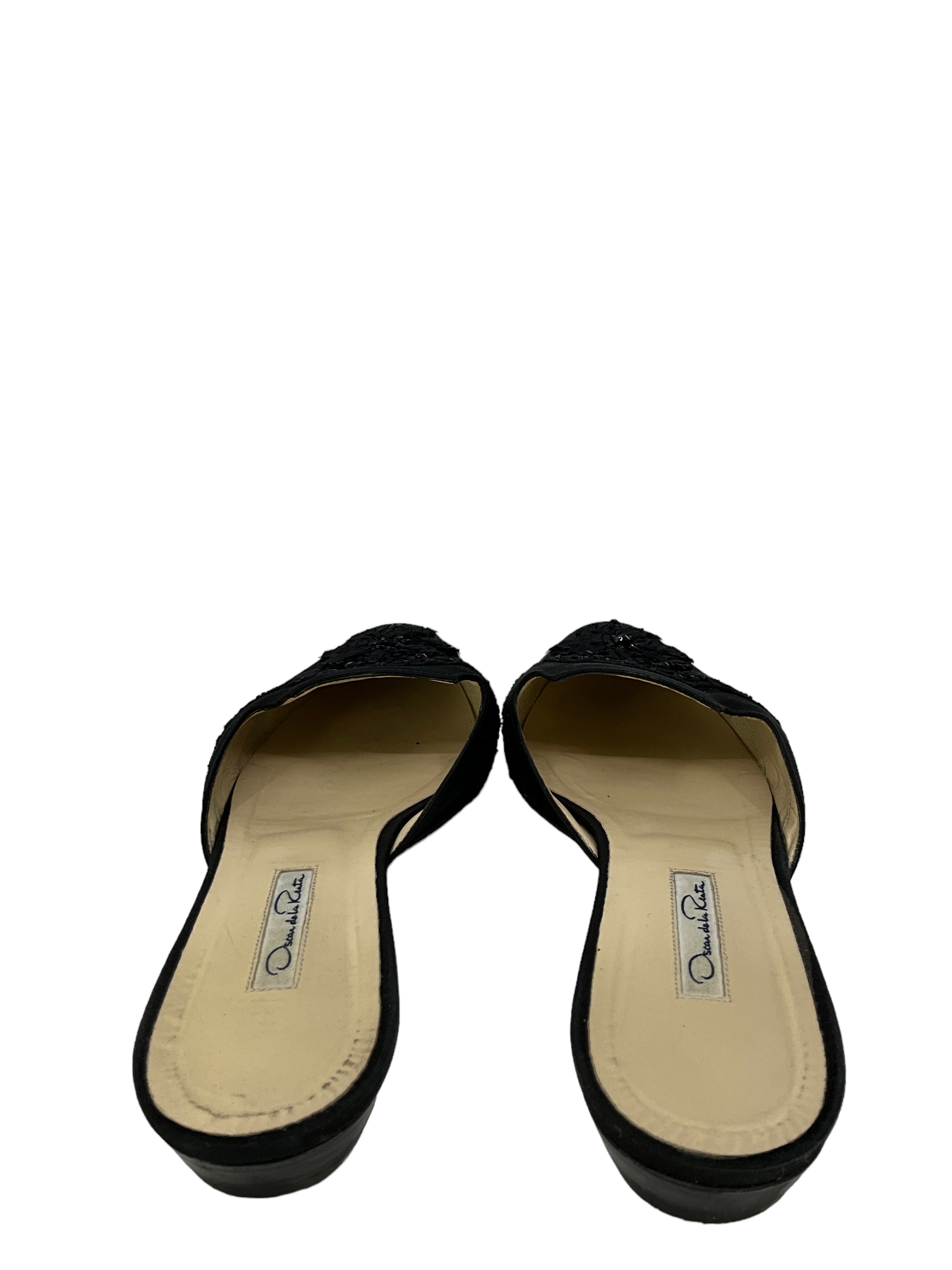 Oscar De La Renta Embroidered Leather Spanish Mules Women's Size 10.5 - Elegant Slip-On Shoes for Weddings, Parties & Special Occasions