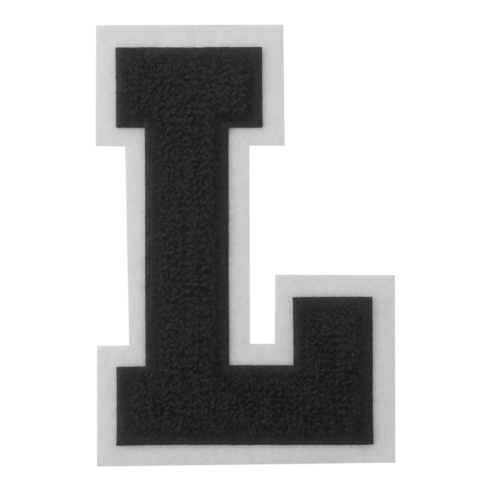 Black on White 4.5 Inch Heat Seal & Sew On Chenille Varsity Letter Patch - Customizable for Jackets, Bags & Team Uniforms (L Size)