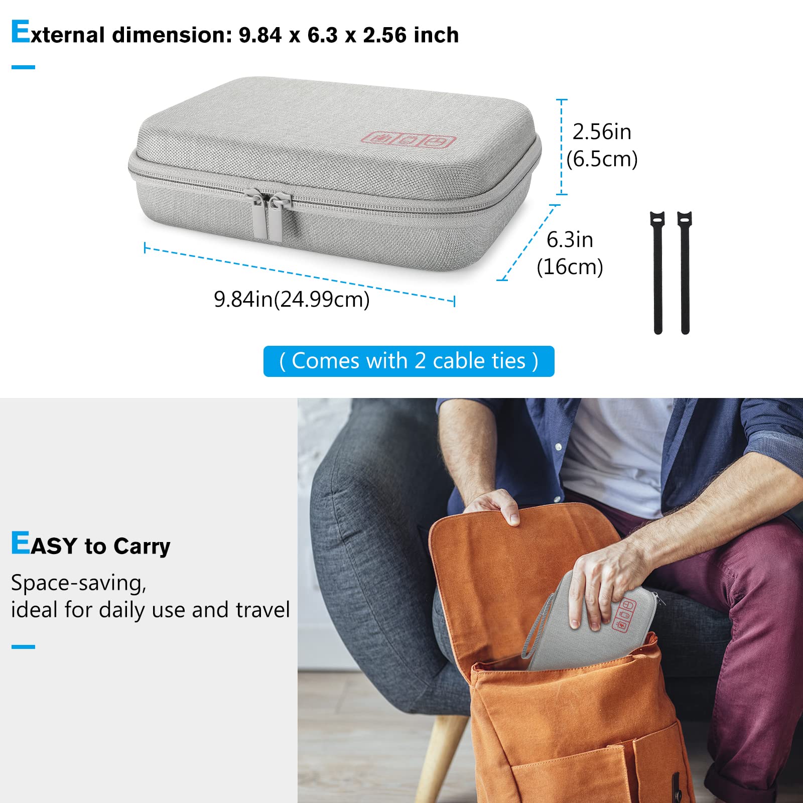 ProCase Hard Travel Electronic Organizer Case for MacBook Accessories - Power Adapter, Chargers, Cables, Power Bank, Magic Mouse, Apple Pencil, USB Flash Drive, SD Cards | Portable Grey Storage Bag (Large) | Perfect for Business Travel, Office & Home Organization