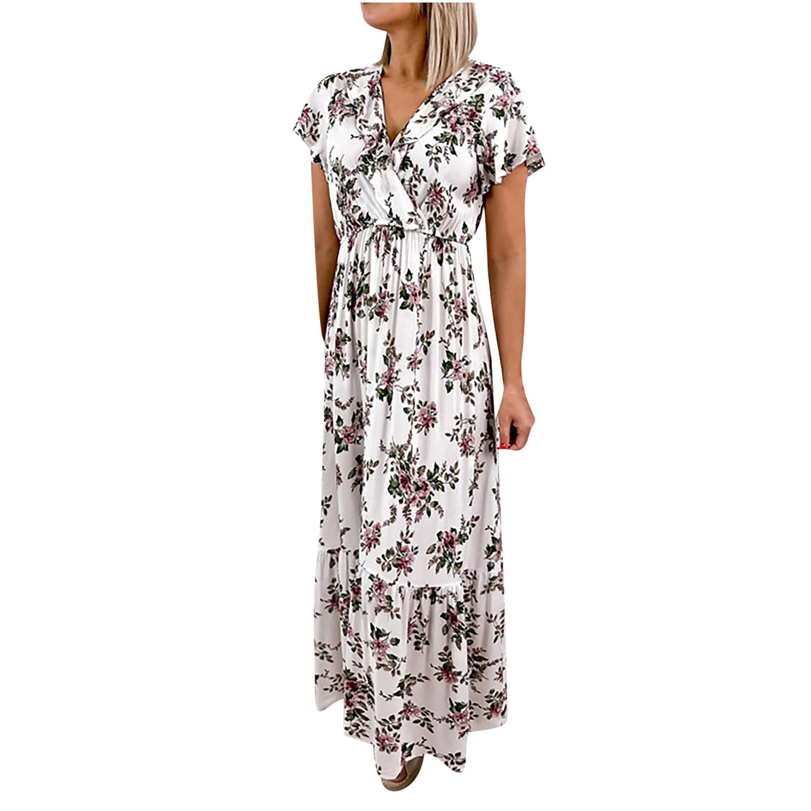 Vintage Peplum Butterfly Short Sleeve Casual Midi Dress for Women - Flowy Summer & Fall Dress for Date Nights, Office Wear, Parties & Special Occasions | Perfect for Weddings, Beach Vacations and Cocktail Events
