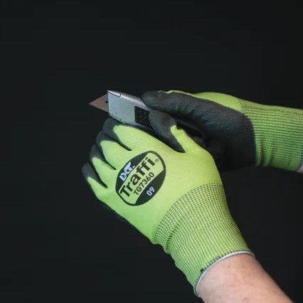 Eco-Friendly Carbon Neutral Work Gloves - Traffi LXT Polyurethane Palm Grip (10 Pairs Pack) - Ideal for Construction, Gardening & Outdoor Activities