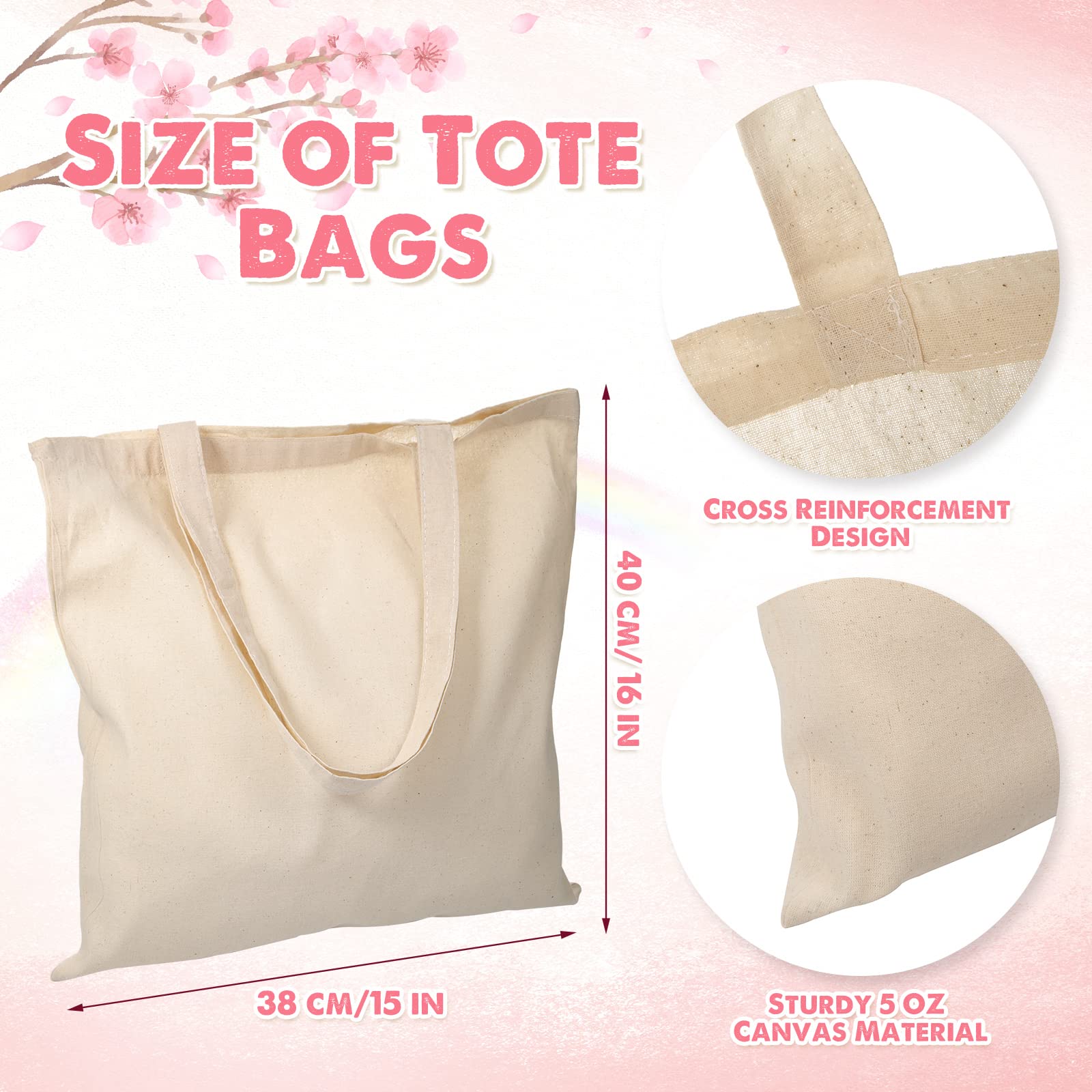 40 Pack Blank Natural Cotton Canvas Tote Bags Bulk - Sublimation Ready Reusable Grocery Shopping Bags with PTFE Sheet for Heat Transfer DIY Crafts, Gifts, Events & Farmers Market (White) - Perfect for Custom Designs, Promotional Giveaways & Eco-Friendly Shopping