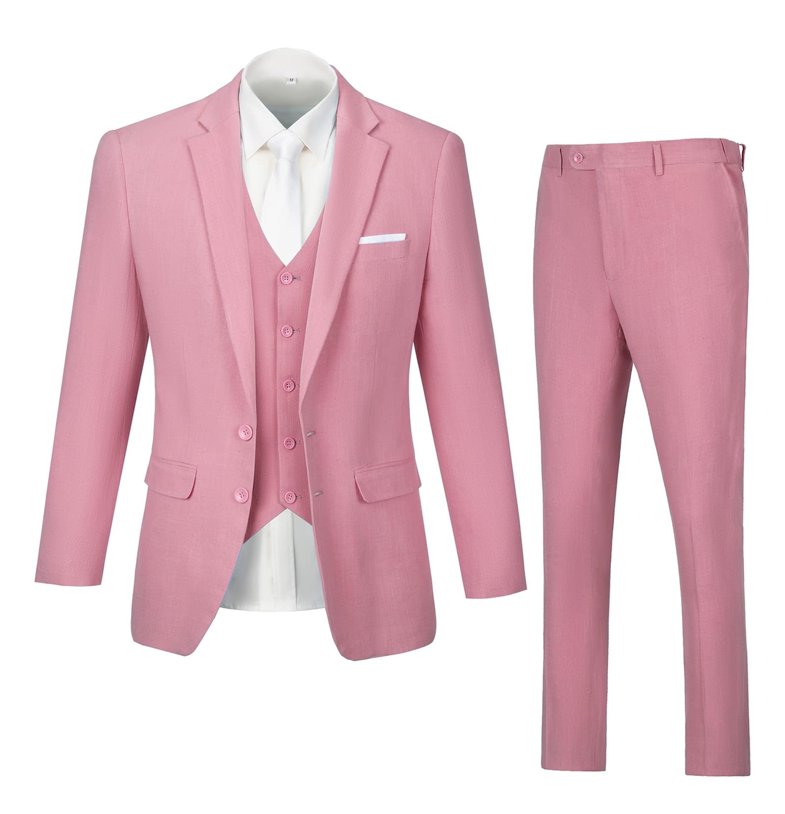 Men's Slim Fit 3-Piece Linen Wedding Suit Set - Groomsmen Tuxedo Blazer, Pants & Vest for Prom, Party & Formal Occasions | Breathable Summer Suit for Weddings, Graduations & Special Events