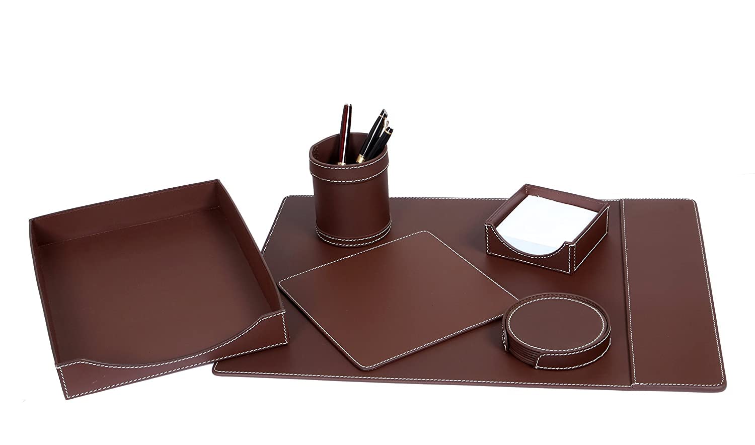 Eloria Leather Office Desk Organizer Set (Brown) - Premium Leather Pen Holder, File Organizer & Desk Accessories for Home Office, Workspace, and Gift Ideas