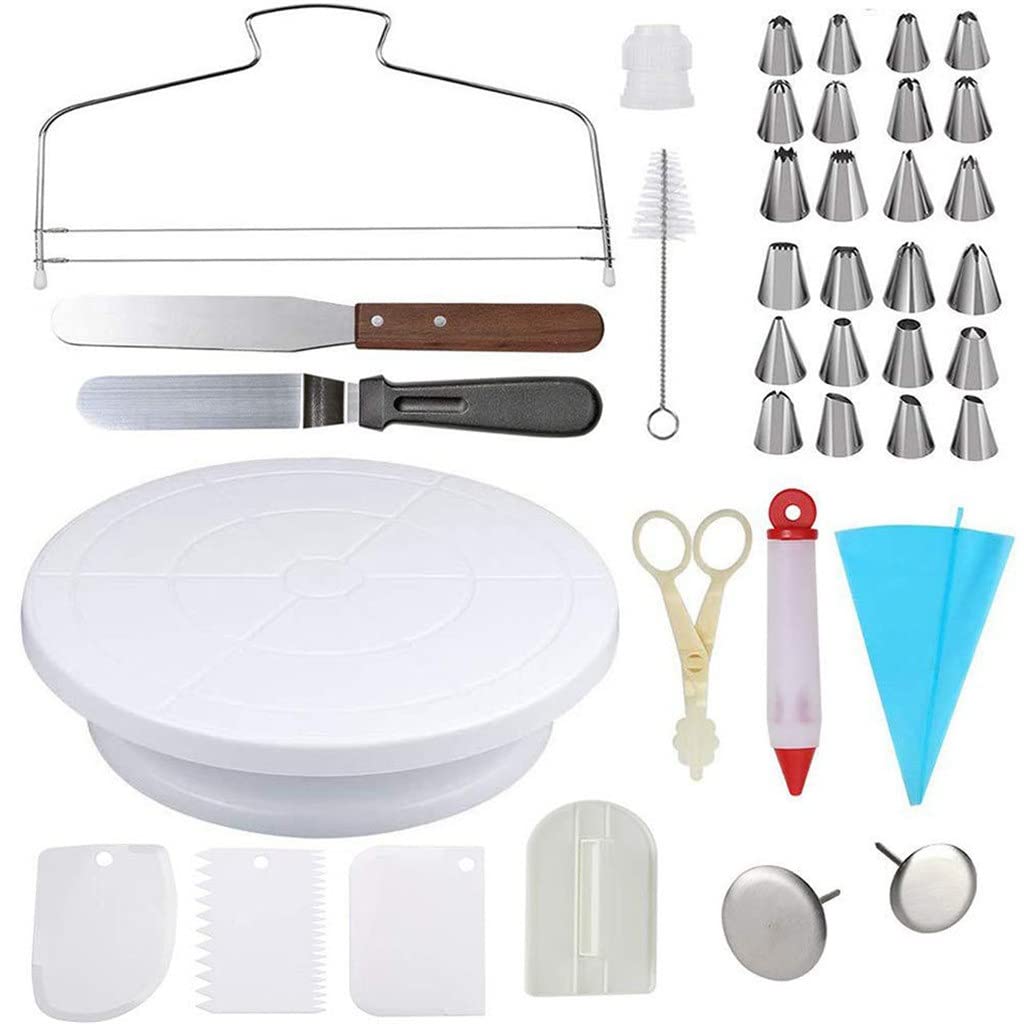 GANFANREN 39Pcs Professional Cake Decorating Kit - Stainless Steel Turntable, Icing Smoother, 24 Piping Tips, Leveler & Coupler - Complete Baking Tools Set for Birthday, Wedding & Home Baking