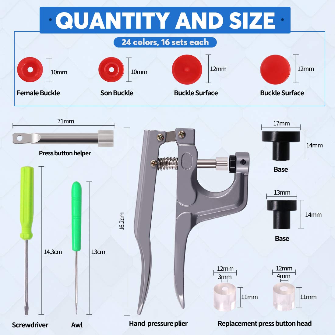 Glarks 384Pcs Plastic Snap Buttons Kit with Snap Pliers - DIY Clothes Sewing, Baby Bibs, Raincoat Making - Perfect for Crafting, Costume Design & Fabric Repair Projects