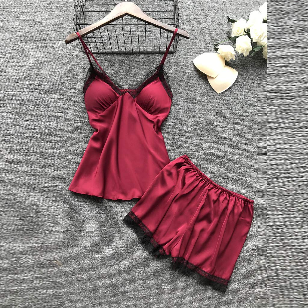 Women's Silk Sleepwear 4-Piece Set - Lace-Trim Pajamas, Belted Robe, Camisole Dress & Shorts | Sexy Nightgown for Women | Perfect for Valentine's Day, Anniversary Gifts & Luxury Lounge Wear