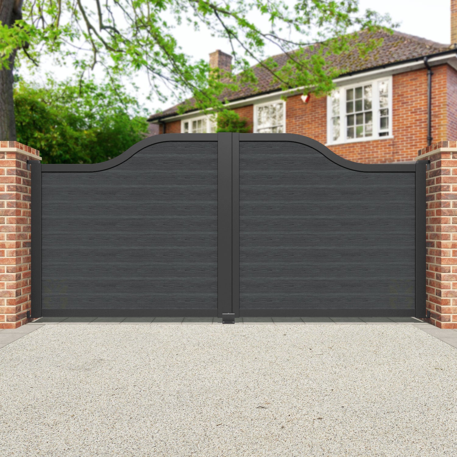 Classic Dark Grey Curved Top Driveway Gate - Durable Steel Driveway Entrance Gate for Home Security & Curb Appeal | Perfect for Residential Driveways, Estate Entrances & Property Boundaries