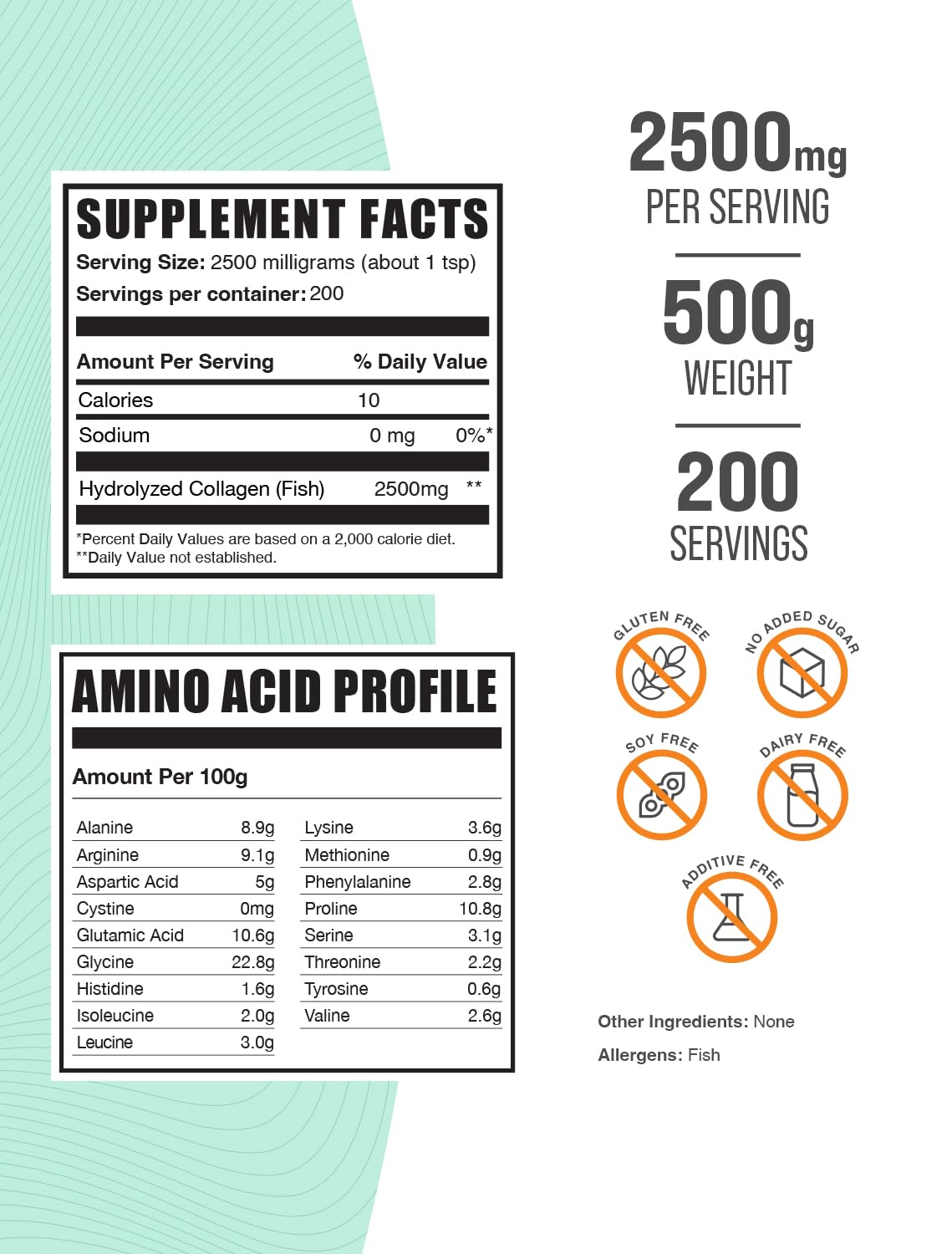 Premium Hydrolyzed Marine Collagen Peptides Powder - 2500mg per Serving, 500g (1.1 lbs) - Gluten Free Collagen Supplement for Skin, Hair & Joint Support - Ideal for Smoothies, Coffee & Baking Recipes