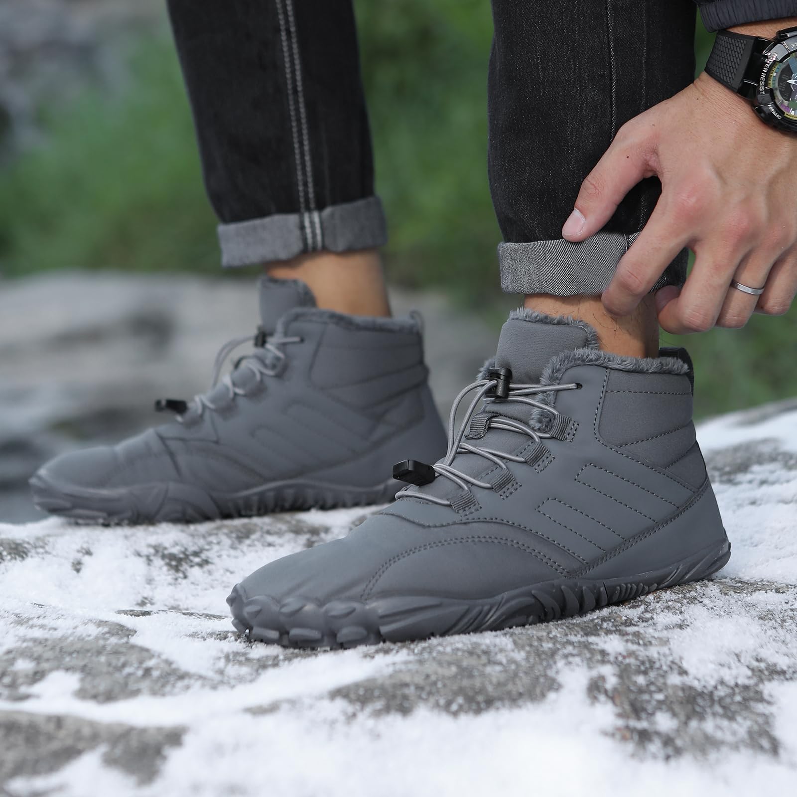 **Barefoot Minimalist Hiking Boots for Men & Women - Zero Drop Sole, Wide Toe Box, Waterproof Winter Boots - Warm & Comfortable for Outdoor Trekking & Trail Adventures**