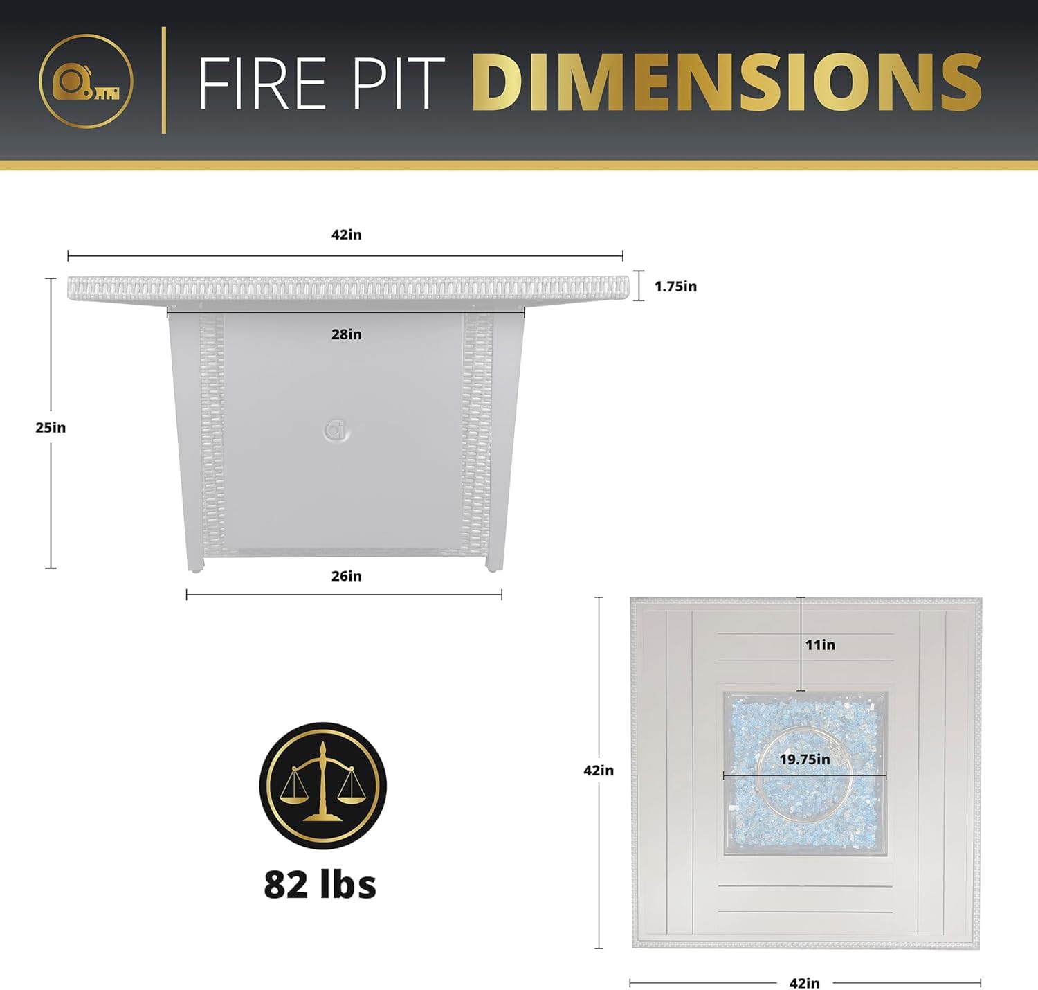 42 Inch Square Propane Fire Pit Table - 50,000 BTU Auto-Ignition Outdoor Gas Fire Pit with Glass Wind Guard - CSA Certified for Patio, Backyard & Garden - Perfect for Outdoor Entertaining & Relaxation